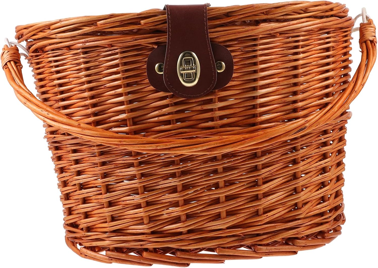 GANAZONO Wicker Front Bike Basket with Lid and Handle Brown Woven Bicycle Handlebar Basket for Adult Bikes Cycling Accessories