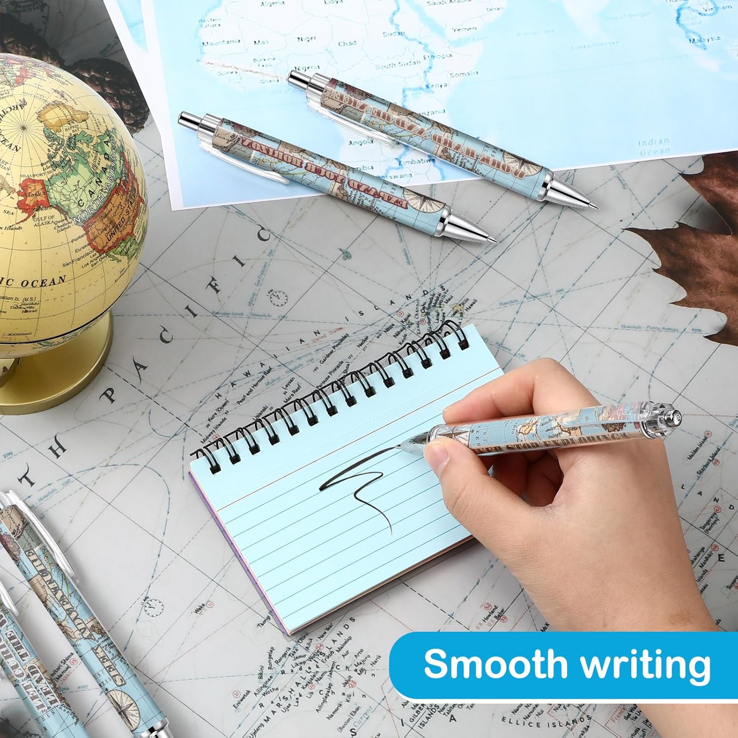 Cholemy 48 Pcs Travel Map Pen Bulk Airplane Baby Shower Favors Inspirational Pens Adventure Awaits Retractable Ballpoint Pen Black Ink Travel Baby Shower Gifts for Guests School Supply
