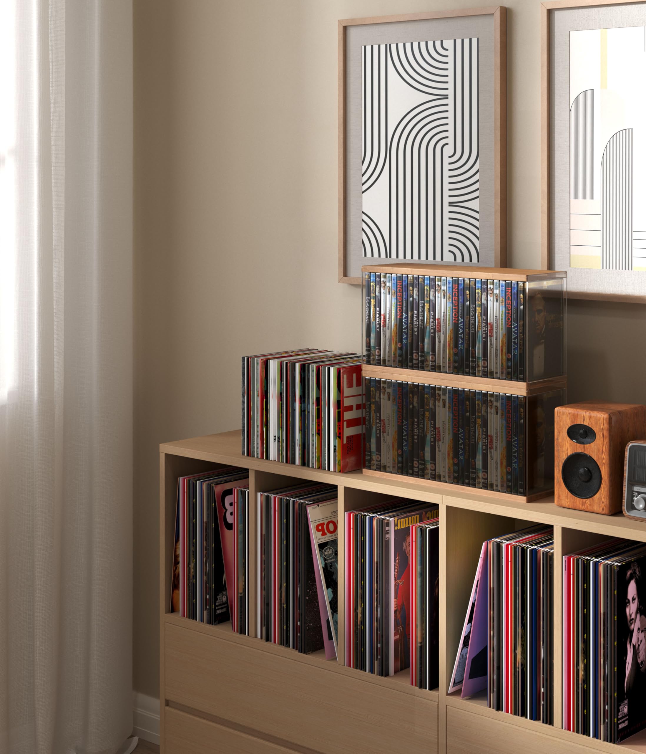 Almacenamiento de DVD/videojuegos, bolsas de MDF de color nogal, bolsa organizadora de medios para DVD, discos Blu-Ray, fundas de películas, caja VHS, discos de videojuegos, soportes de