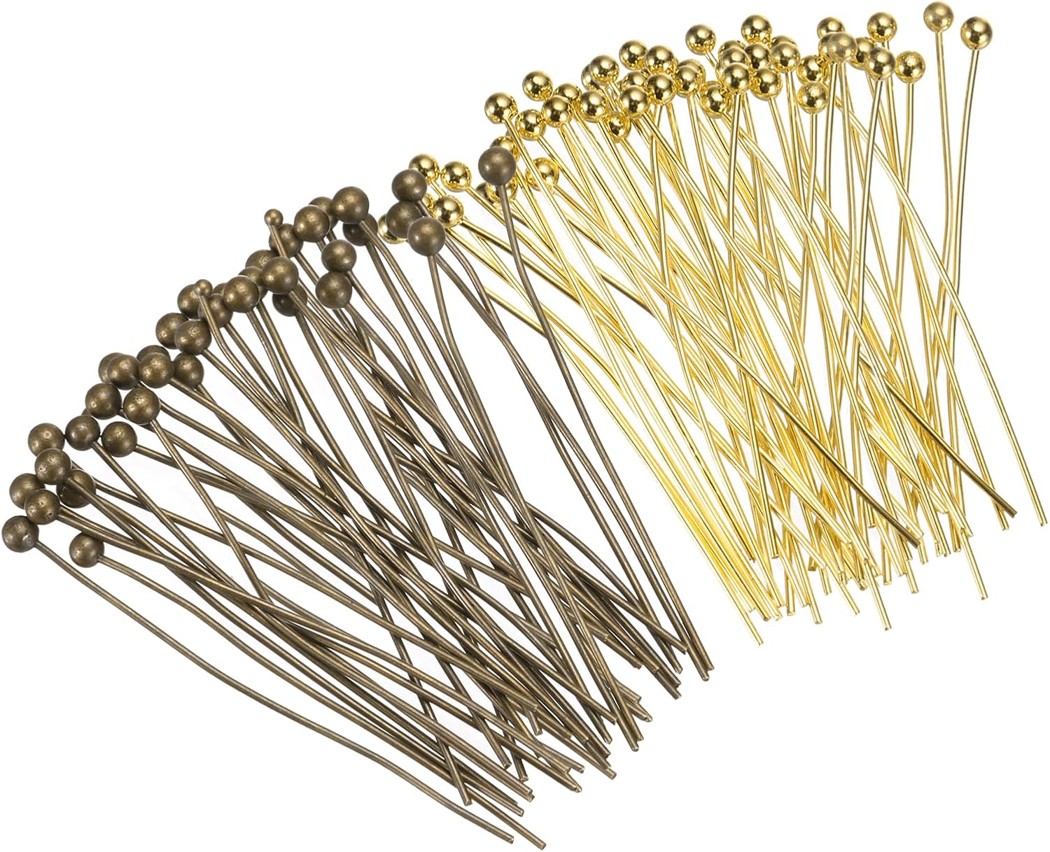 MECCANIXITY 200Pcs Plated Ball Head Pins Jewelry Making 24 Gauge 25mm Wire Head Pins Brass Ball Head Pins End Head Pins for DIY Craft Necklaces Bracelets Earrings, Bronze and Gold