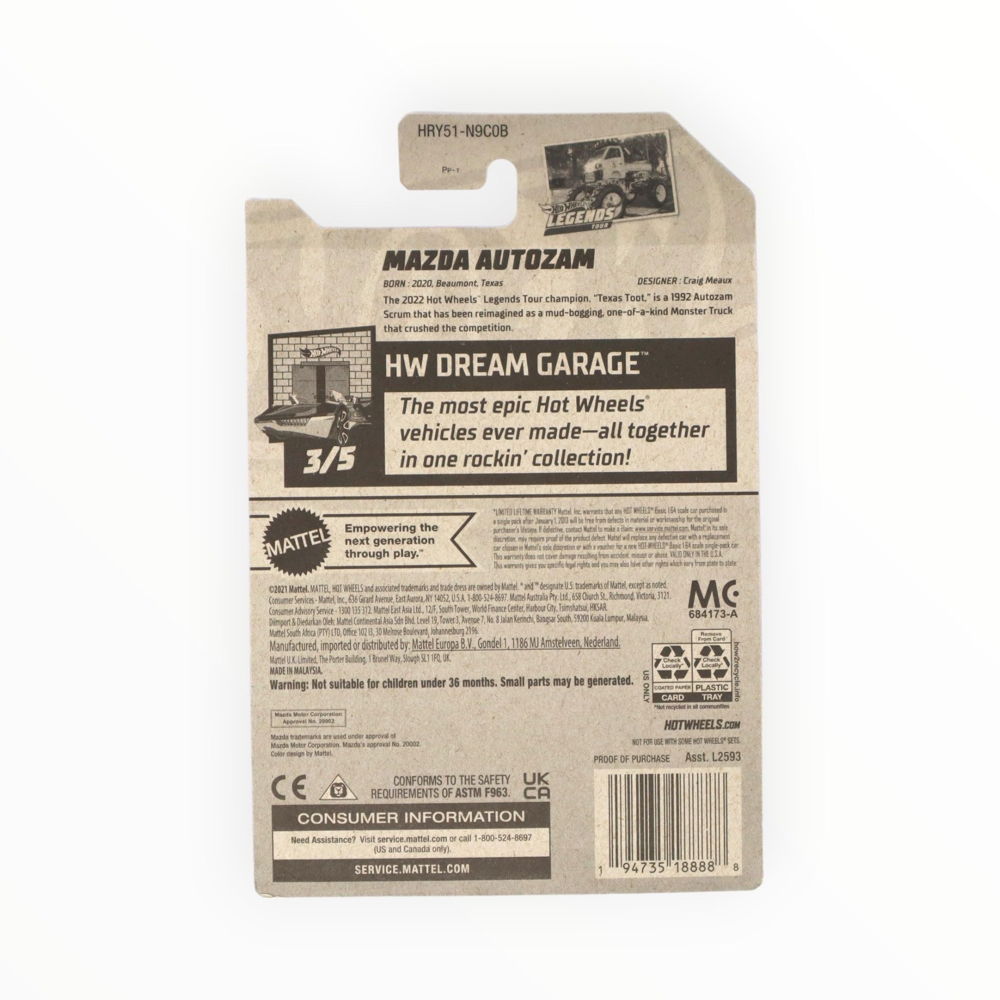 Hot Wheels Mazda Autozam, HW Dream Garage 3/5 [White] 1/250