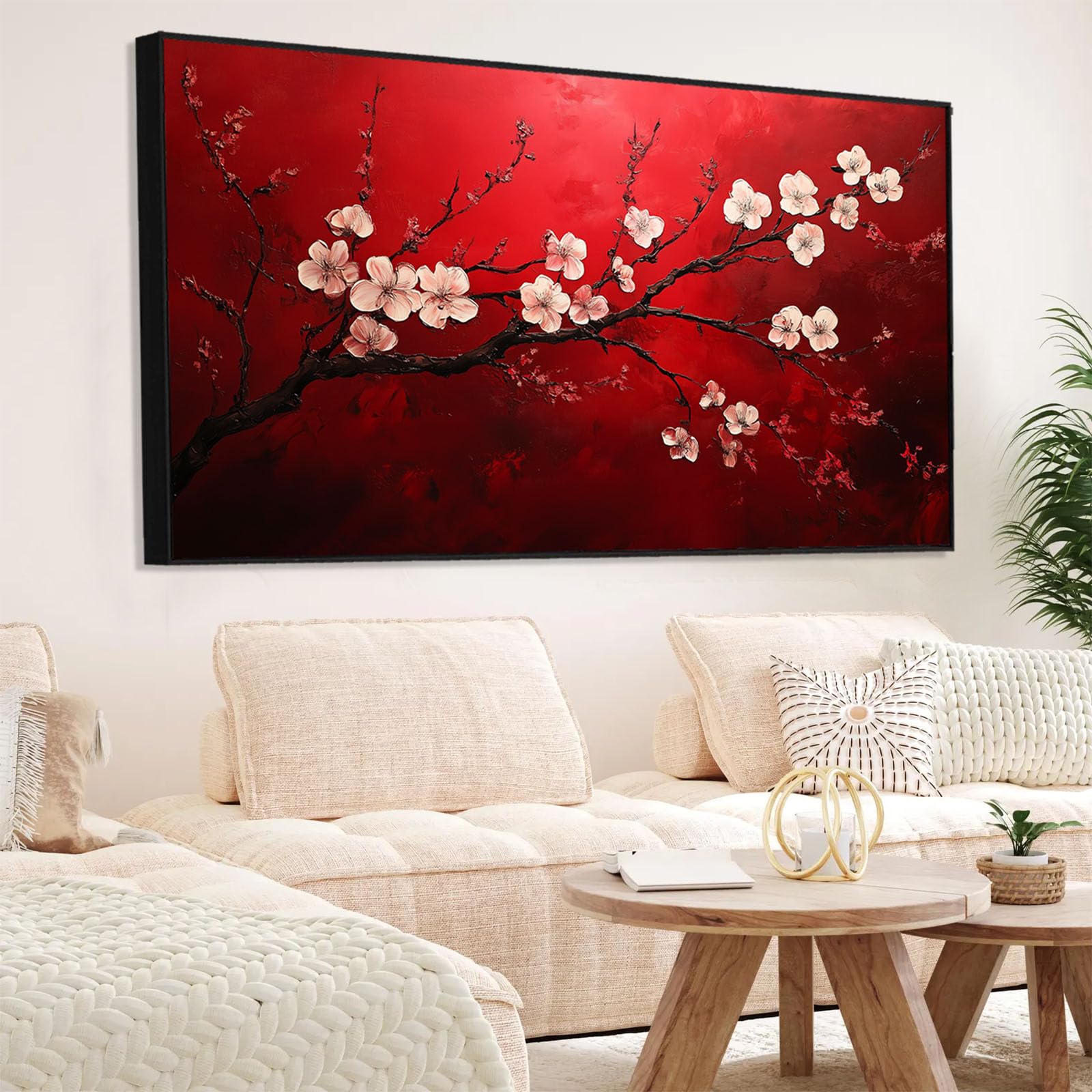Amazon.com: Red Flowers Canvas Wall Art, Cherry Blossom Decor