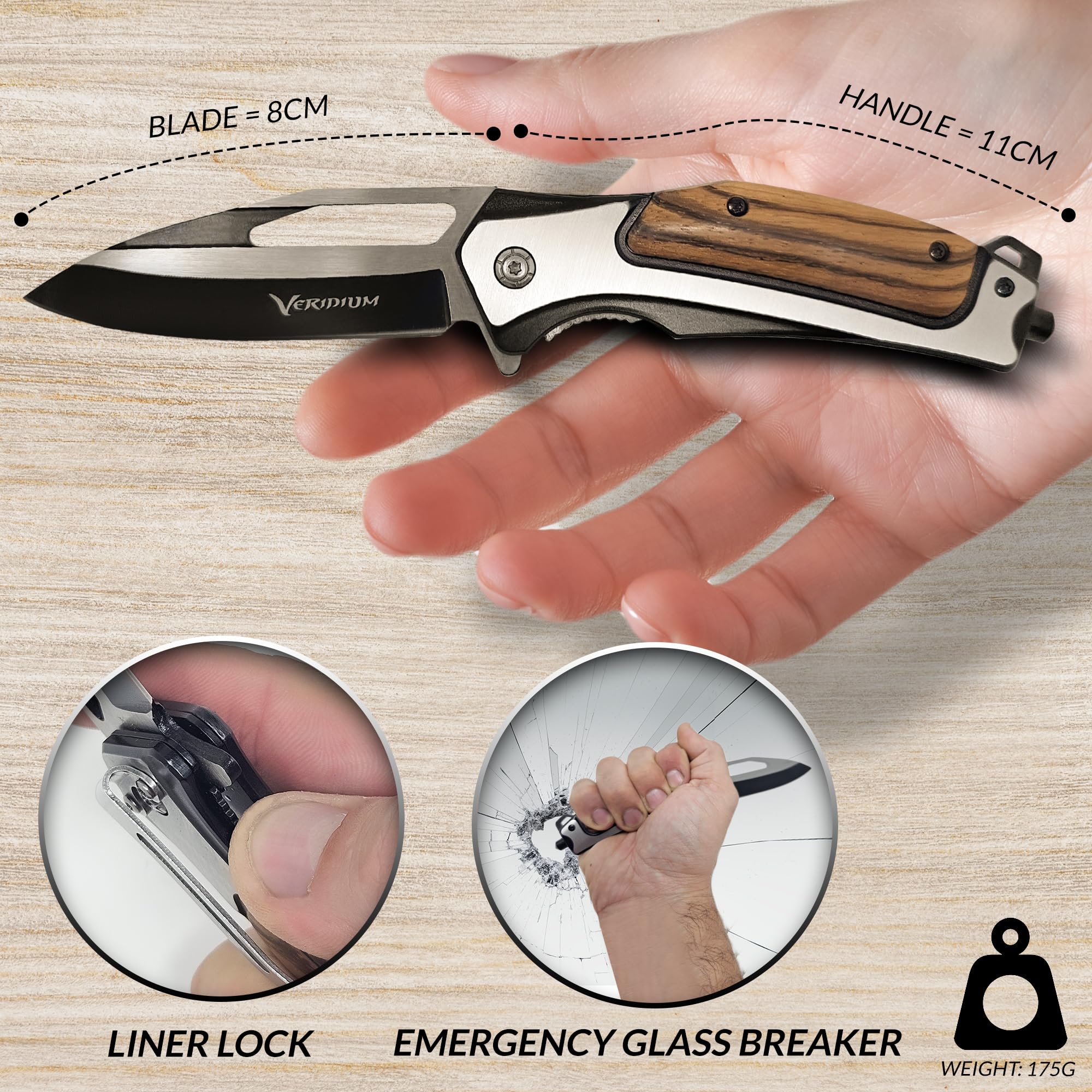 Coltello Pieghevole Professionale in Acciaio Inox Giapponese VG10 al Cobalto, Coltello Tascabile, Coltellino da Caccia e Pesca con Comoda Clip da Tasca. Lama 8 cm, 186g Tempra 62 HRC. BEARING SYSTEM.