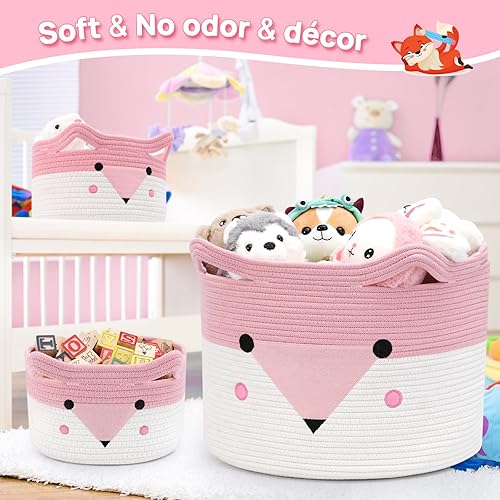 Miniatura 2 de Cesta grande de almacenamiento de juguetes para bebé, paquete de 3 (20 x 13.8 pulgadas), cesta tejida para ropa sucia para bebé, almacenamiento de