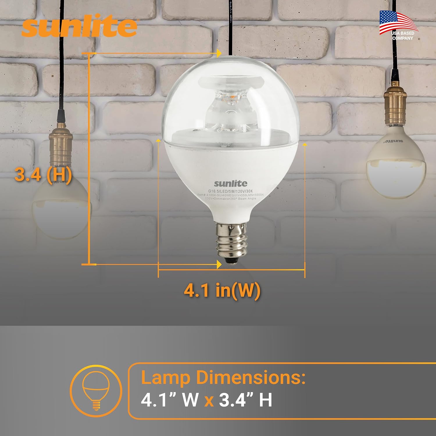 Sunlite G16.5 Light Bulb LED, 5 Watts (40W Equiv.), 350 Lumens, Dimmable, Type G Globe Shape E12 Candelabra Base, Short Bulbs, Vanity Mirror Bulbs, 3000K Warm White, Clear, 6 Count