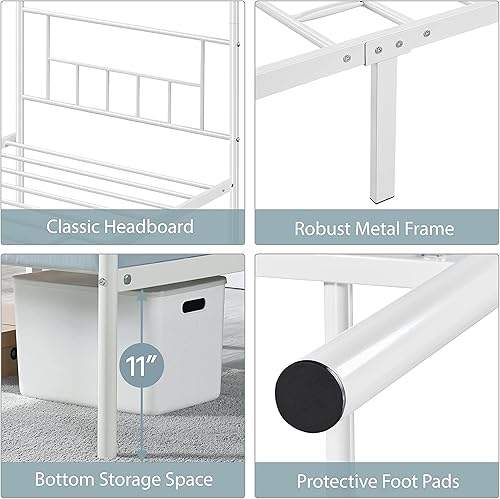 Miniatura 5 de Yaheetech Base de colchón de metal con dosel de cuatro pósteres con cabecera y estribo, soporte de colchón de listones de metal fuerte, no necesita