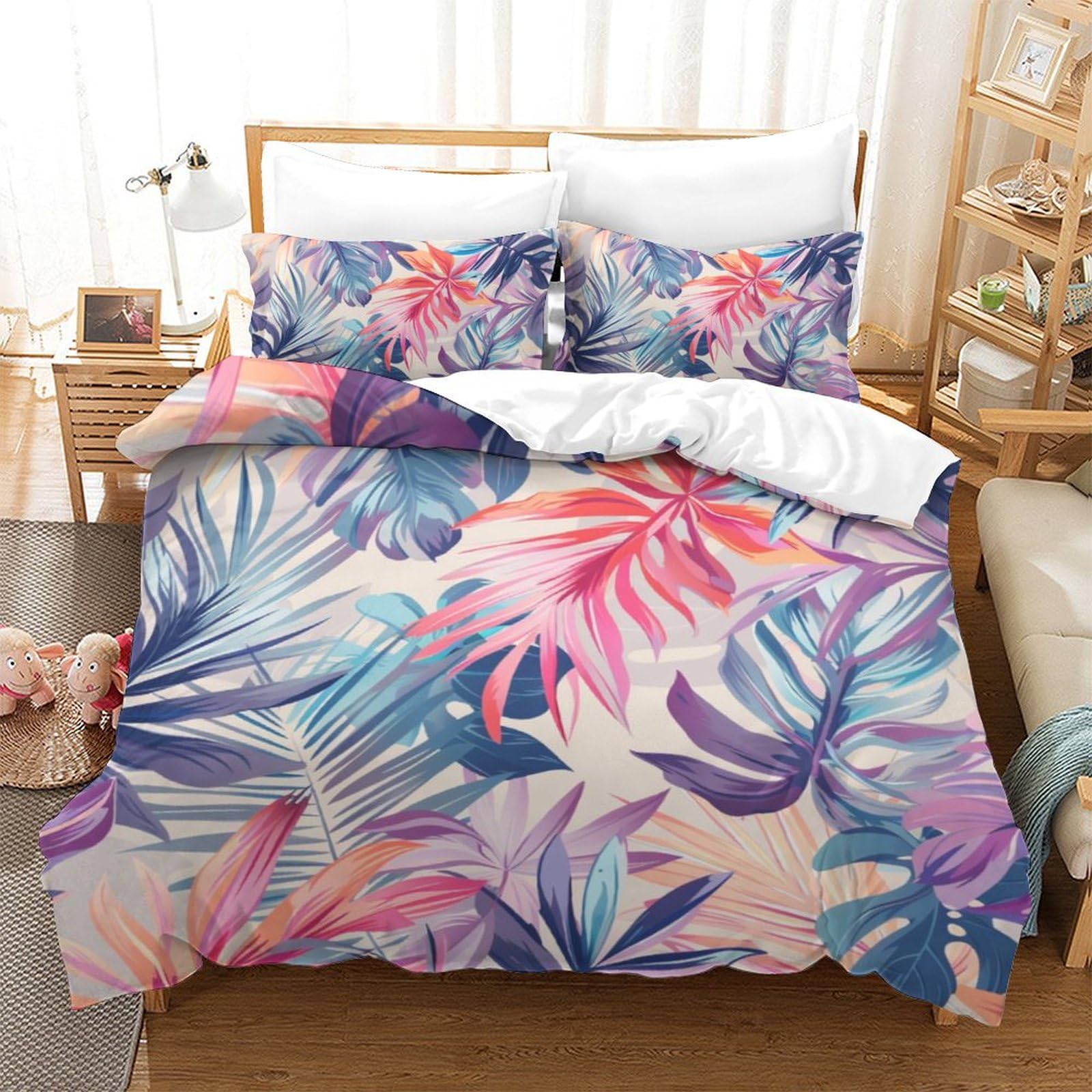 Parure de lit feuilles tropicales pour chambre adulte et enfant 3D
