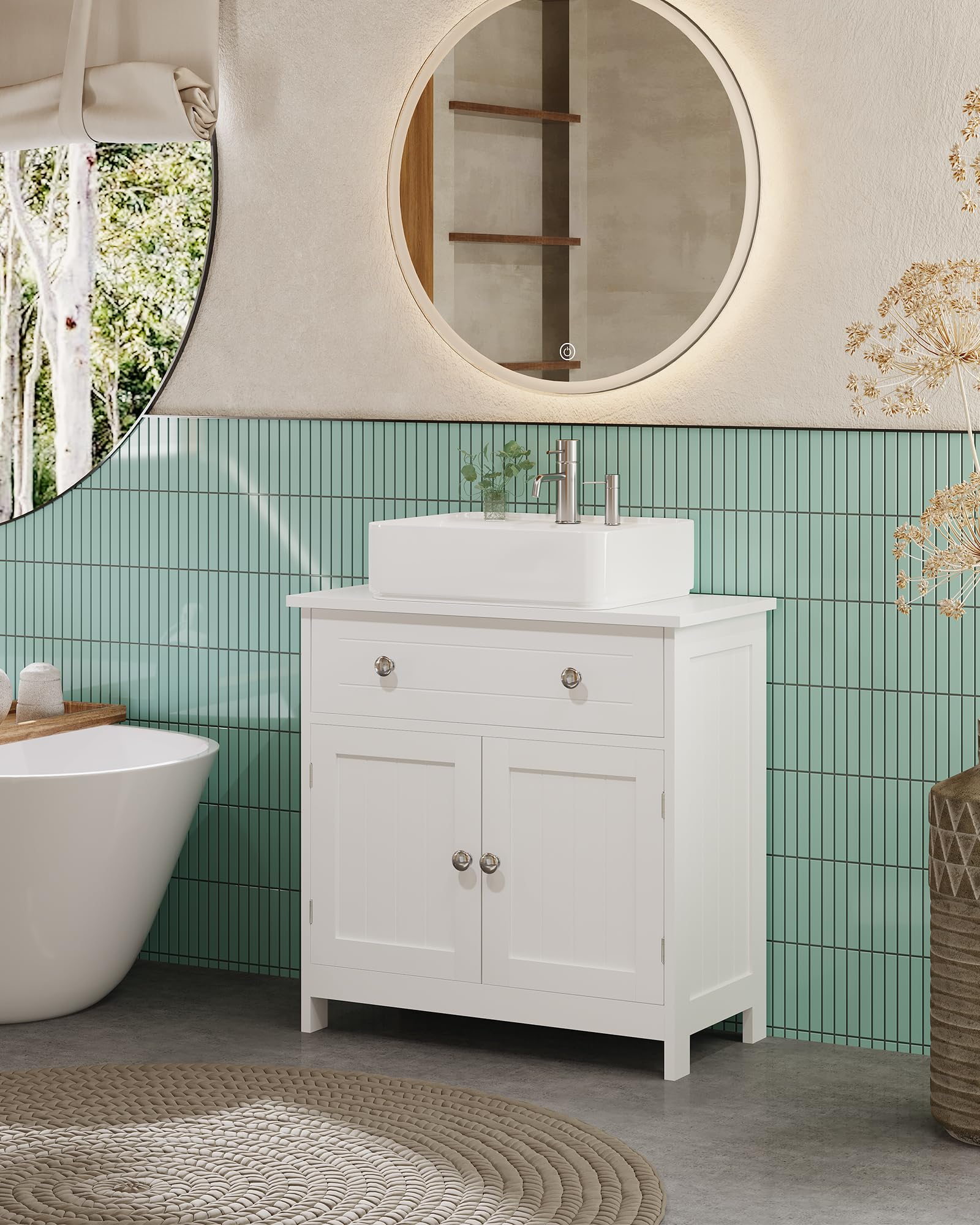 KIMENICH Mobile sottolavabo, lavabo con mobiletto, mobile da bagno a 2 ante, 60 x 30 x 60 cm, bianco, DJ503177