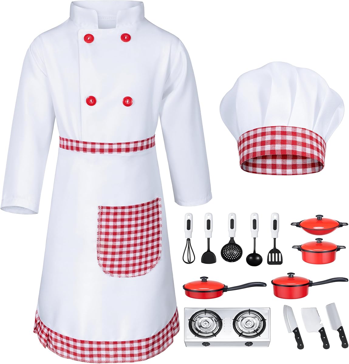 Kids Chef Costume for Boys Girls Kitchen Cooking Party Cosplay 3-12 Years