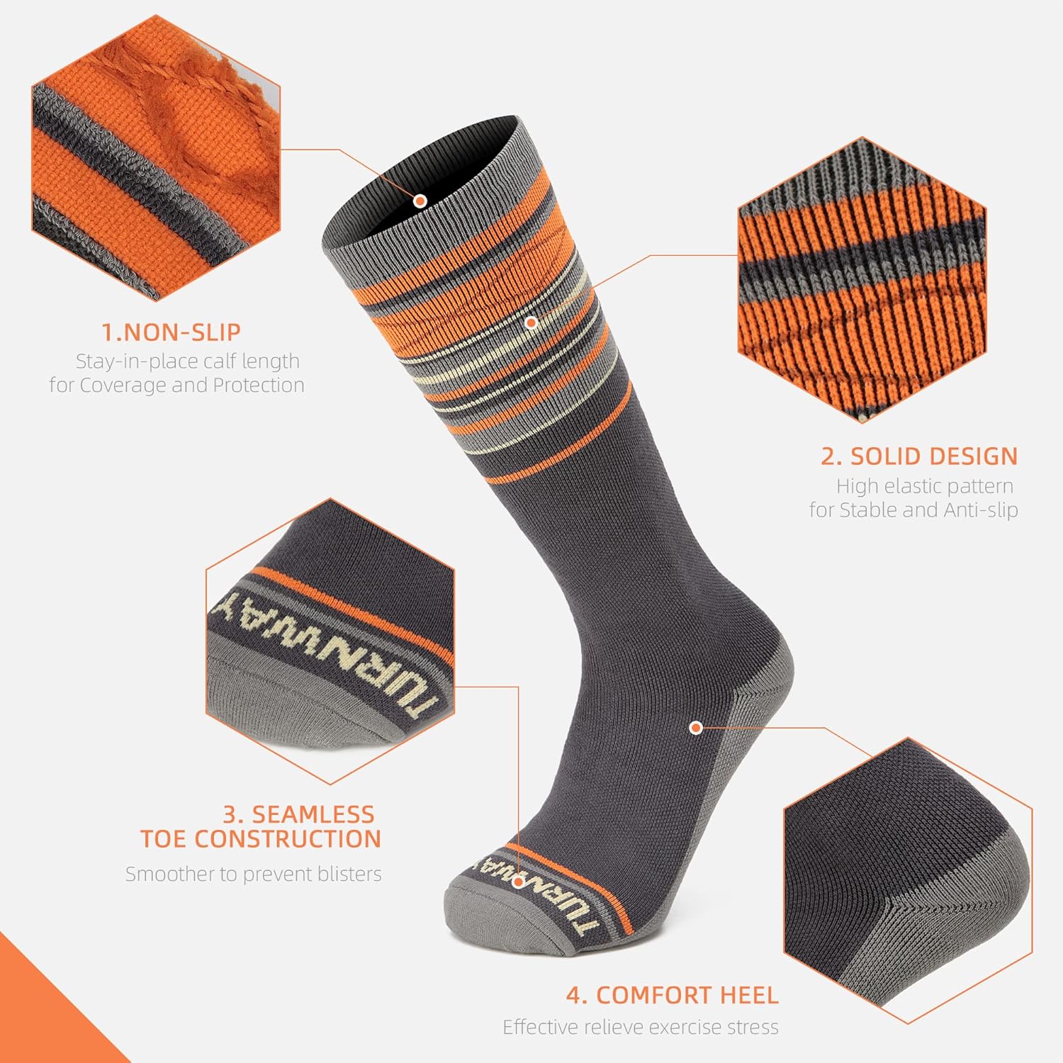 TurnWay 2-Pairs Ski Socks 85% Cotton for Skiing, Snowboarding, Winter Outdoor Sports for Men & Women : Sports & Outdoors