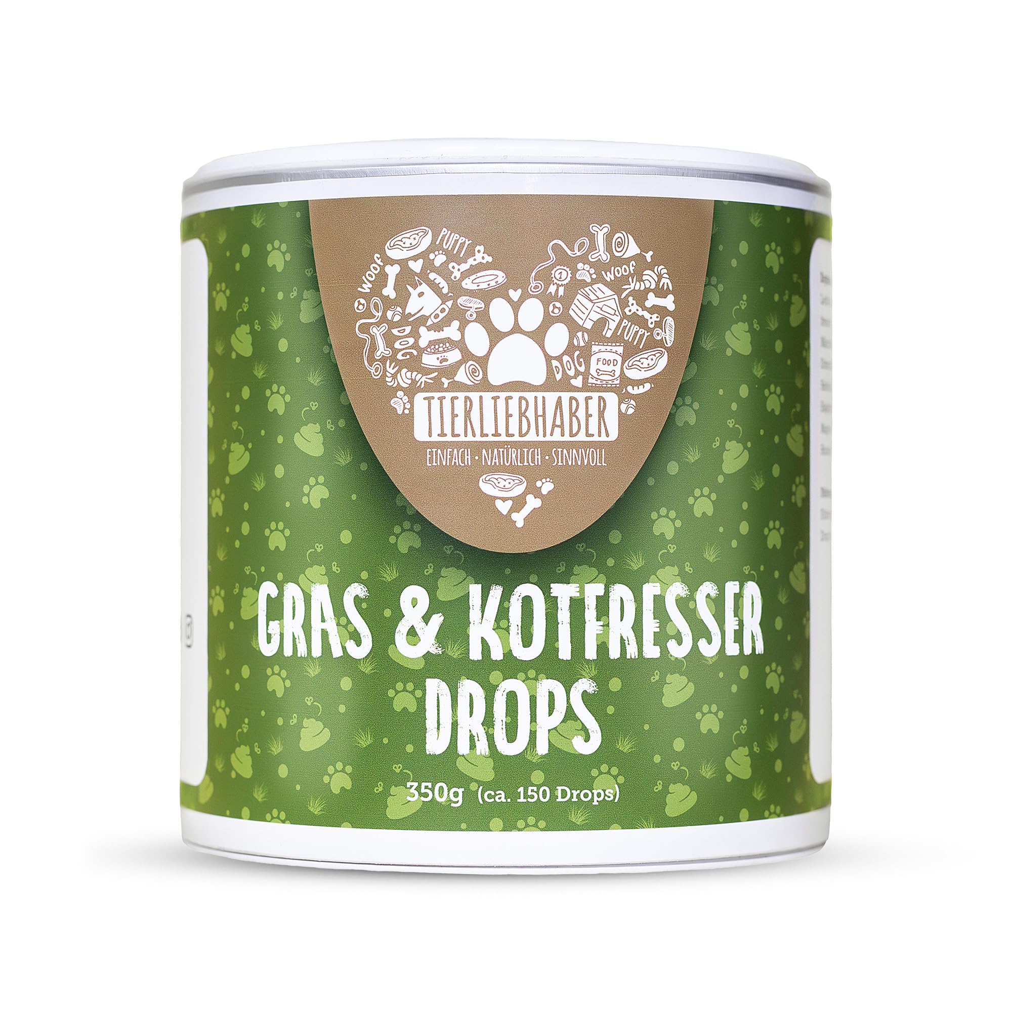 TIERLIEBHABER – Gras & Kotfresser Drops für Hunde – bei Fressen von Gras & Kot – beruhigt den Magen & reduziert Sodbrennen – Grasfresser Drops mit Heilerde, Ulmenrinde & Fenchel (350g | ca. 150 Stück)