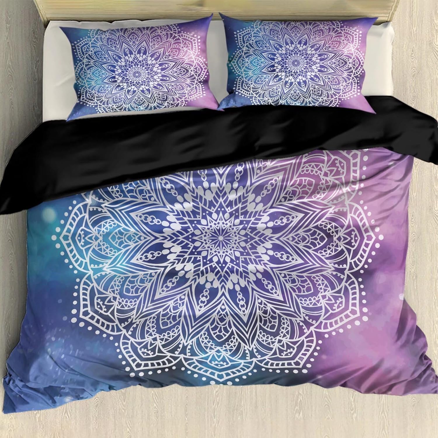 3Pcs Dreamy Mandala Floral Bohemian Duvet Cover for Teens Girls Adults Galaxy Comforter Cover Set (Mandala-Purple, King)