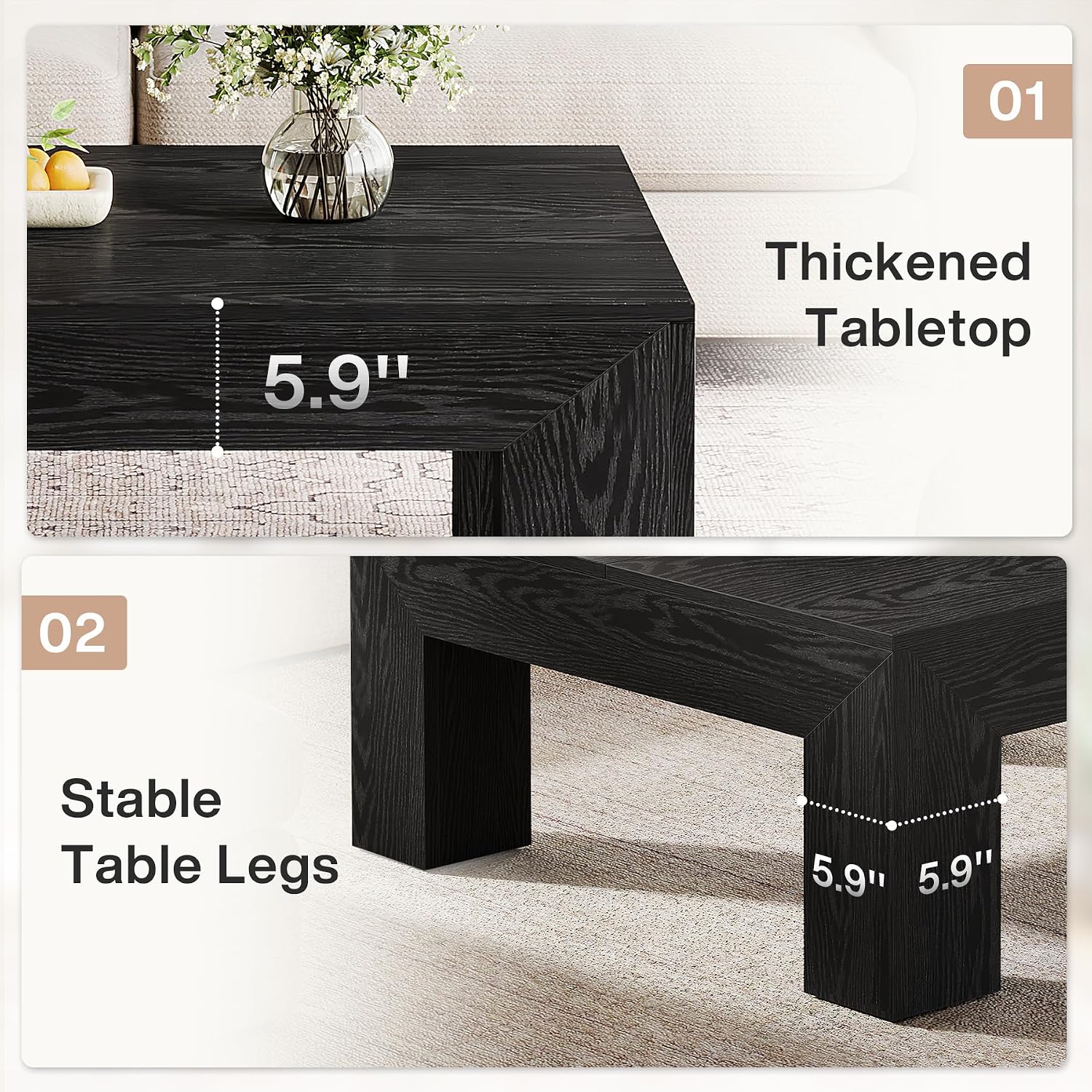 Tribesigns Farmhouse Square Coffee Table for Living Room, 39.37-Inch Low Large Center... photo 6
