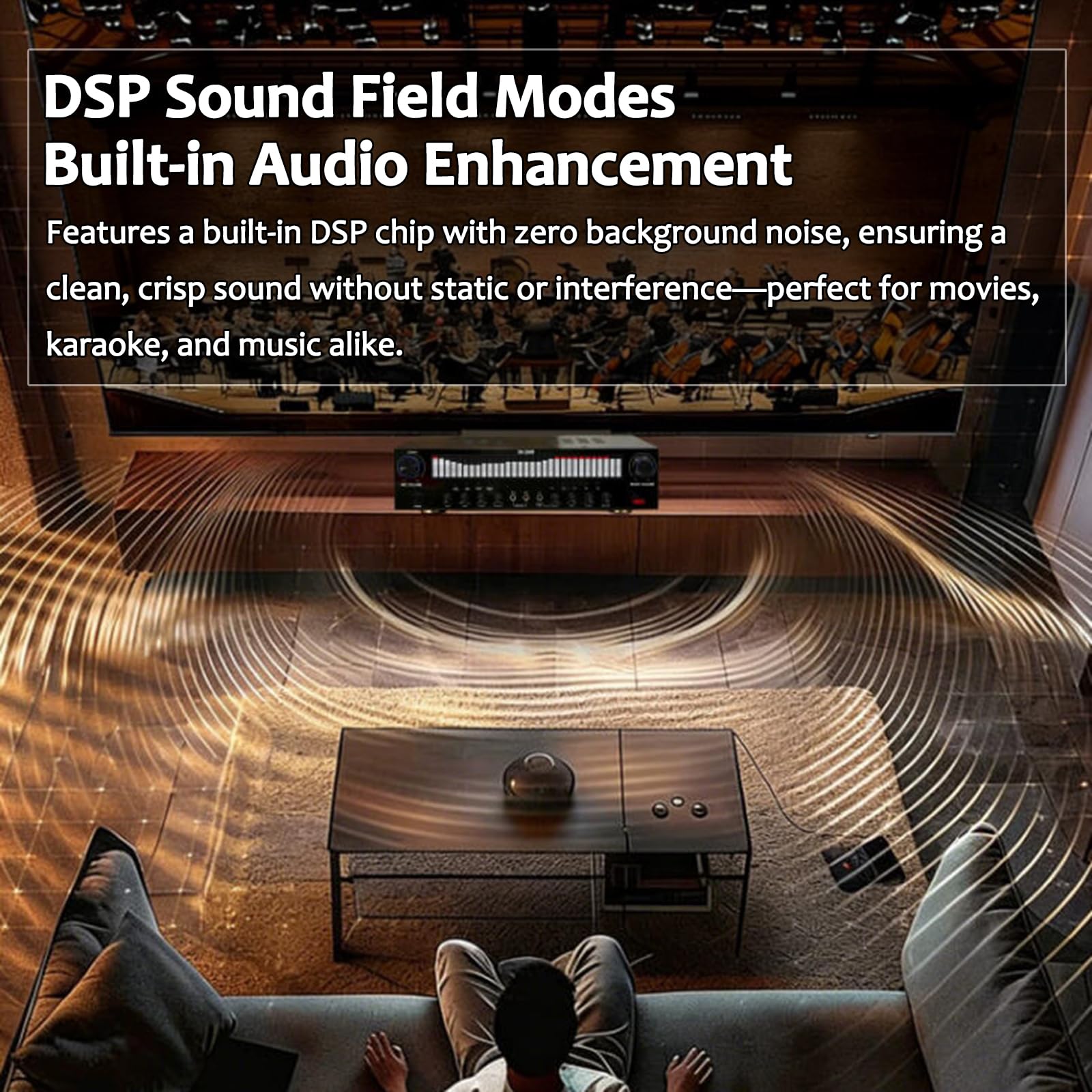 Amplificador De Audio Estéreo, Amplificador Bluetooth 6.0 para El Hogar, Receptor De 5 Canales, 3 Entradas De Micrófono, con Dsp, Entradas USB/aux/óptica/coaxial, Mando A Distancia