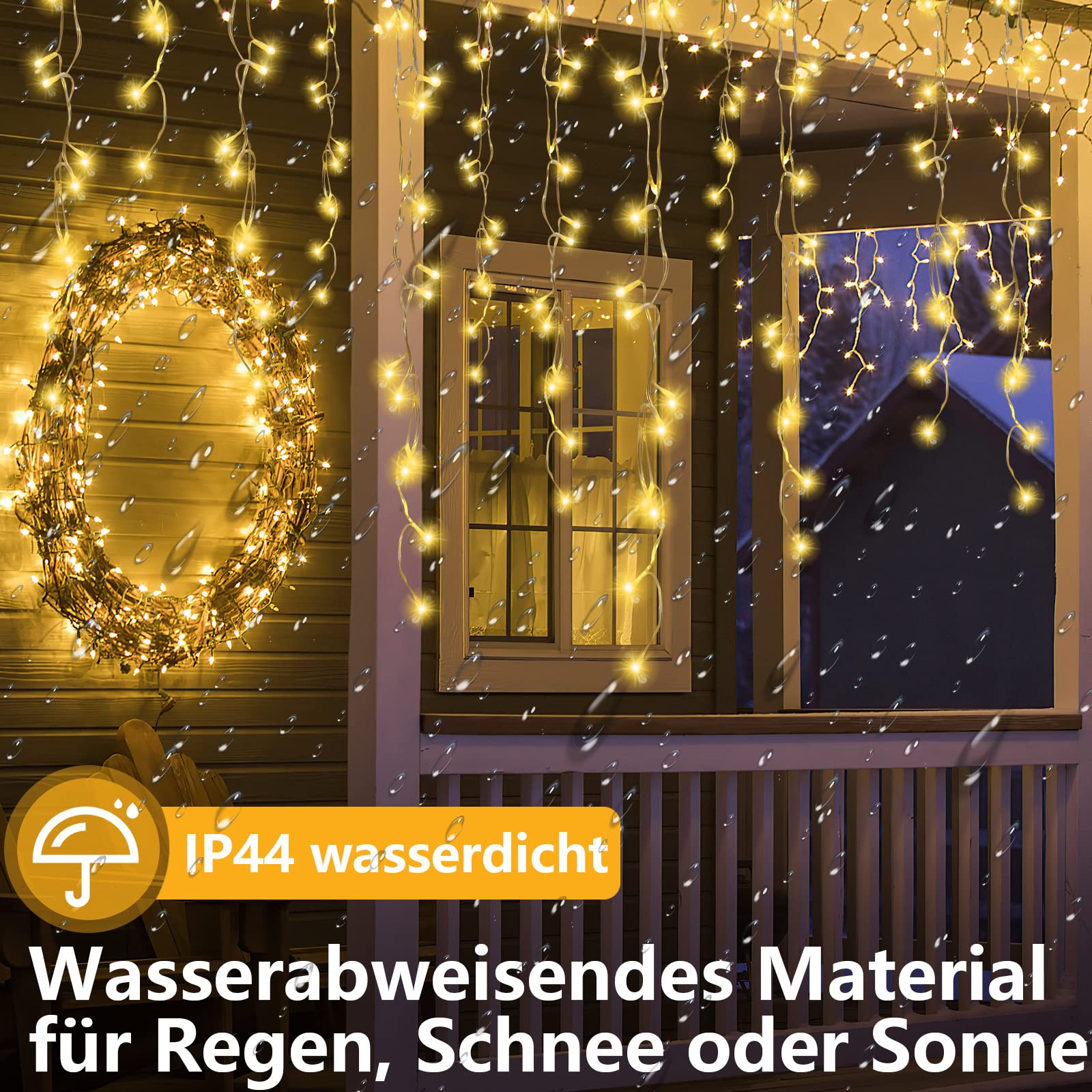 Łańcuch świetlny na zewnątrz, 400 diod LED, 10 m, kurtyna świetlna LED z 8 trybami oświetlenia, wodoszczelność IP44, do wyposażenia wnętrz, na zewnątrz, do sypialni, na wesele, Boże Narodzenie, imprezę, ciepła biel