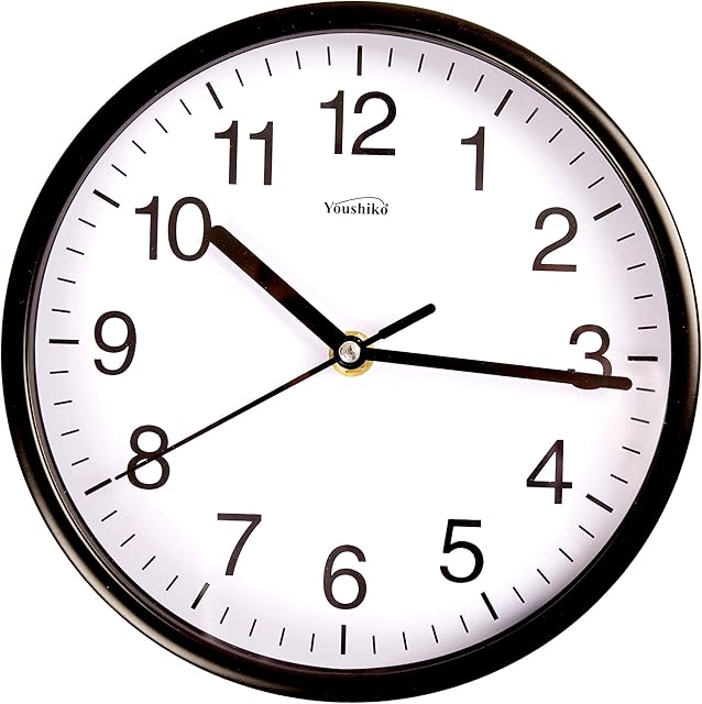 Youshiko Stylish Black & White Bold Classic Quartz Wall Clock Non Ticking Silent (20cm / 8-Inch Diameter), Home/Kitchen/Office/School Clock, Easy to Read