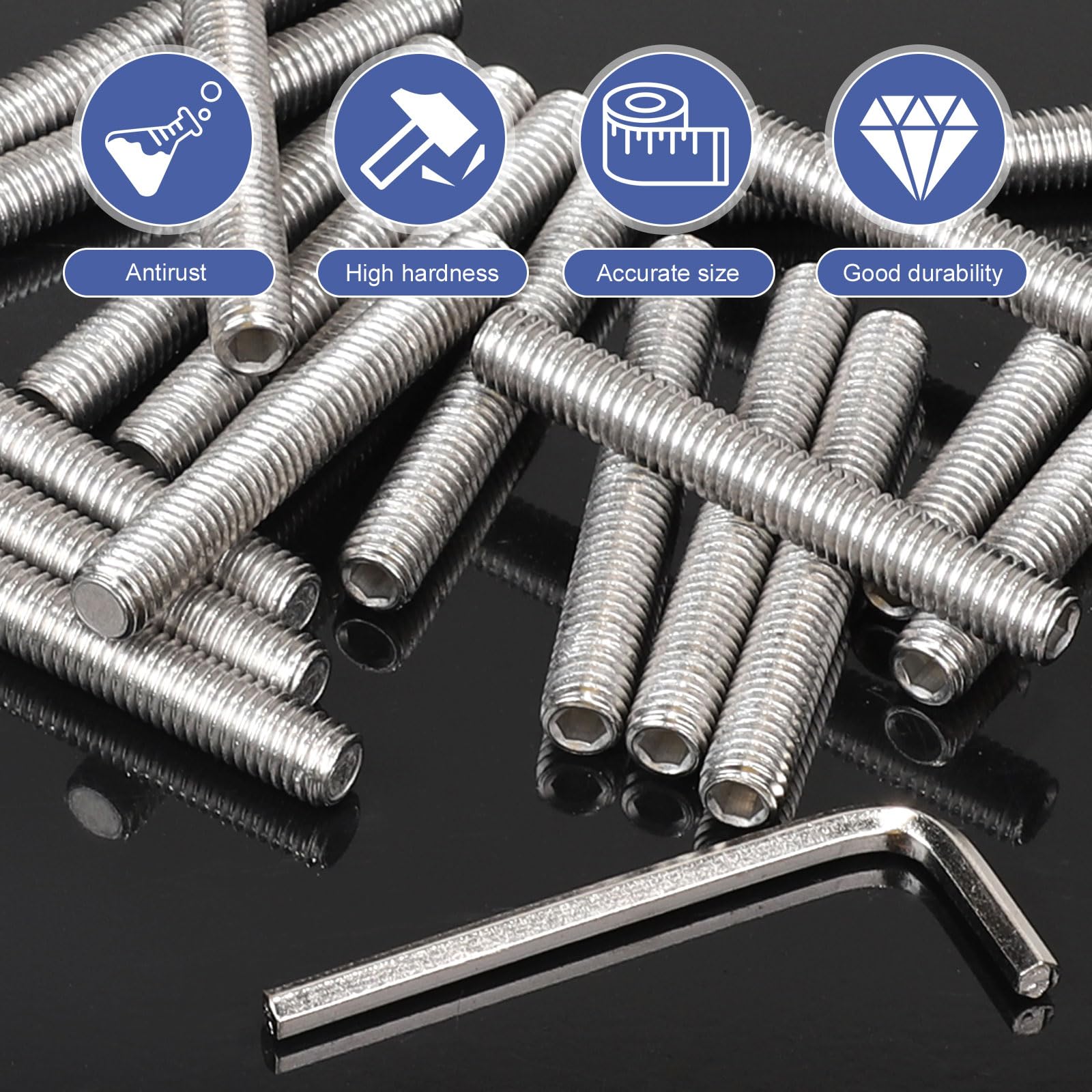 Perni Filettati in Acciaio Inox M8 x 60 mm con Chiave a Brugola, Barra Filettata DIN 975