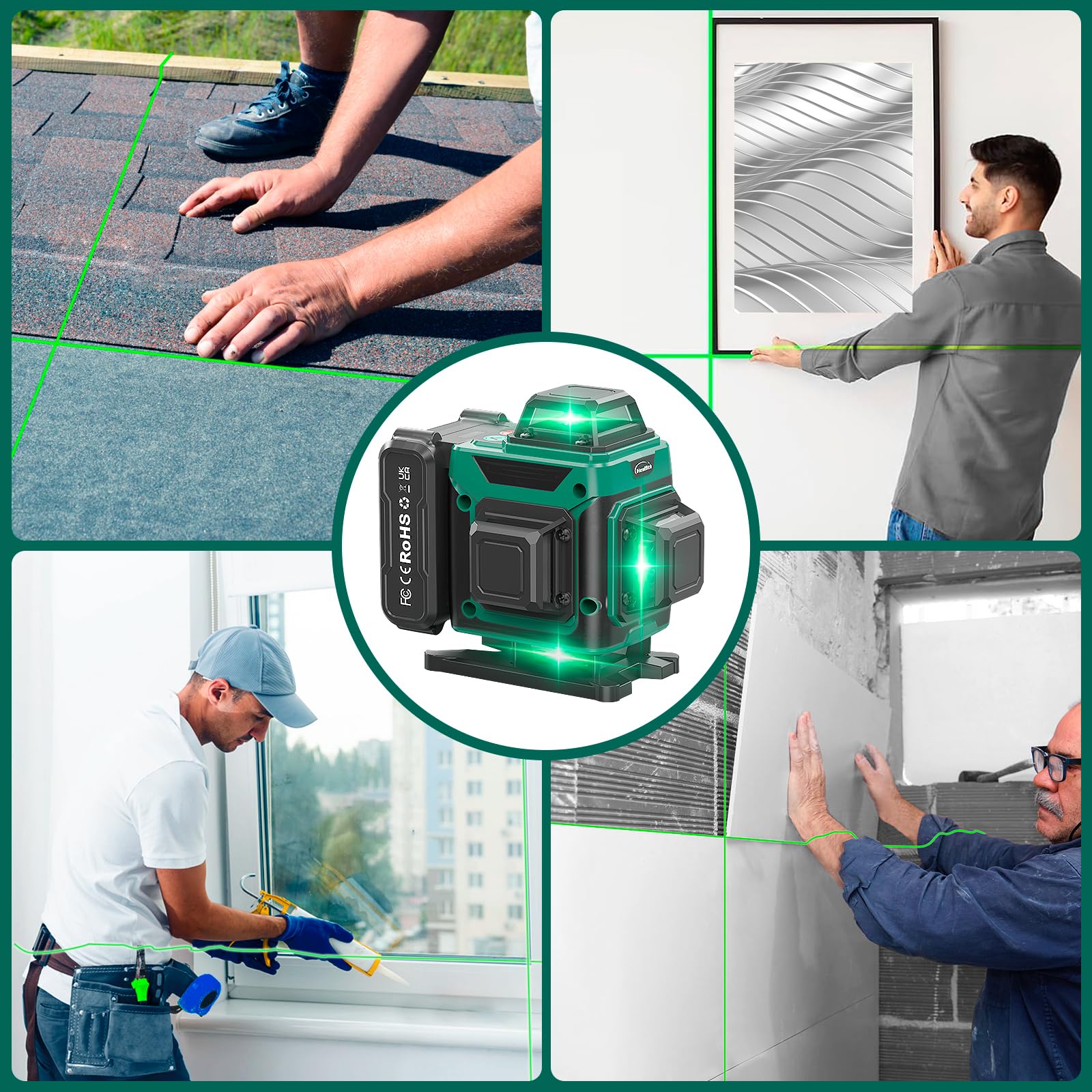 Kreuzlinienlaser mit Stativ | 4D-Laser mit 16 Linien | Fadenkreuz-Laser Wasserwaage | Bau Fadenkreuz Laser Wasserwaage | 2 Wiederaufladbaren 3600mAh Akku mit Ladeanschluss Typ-C