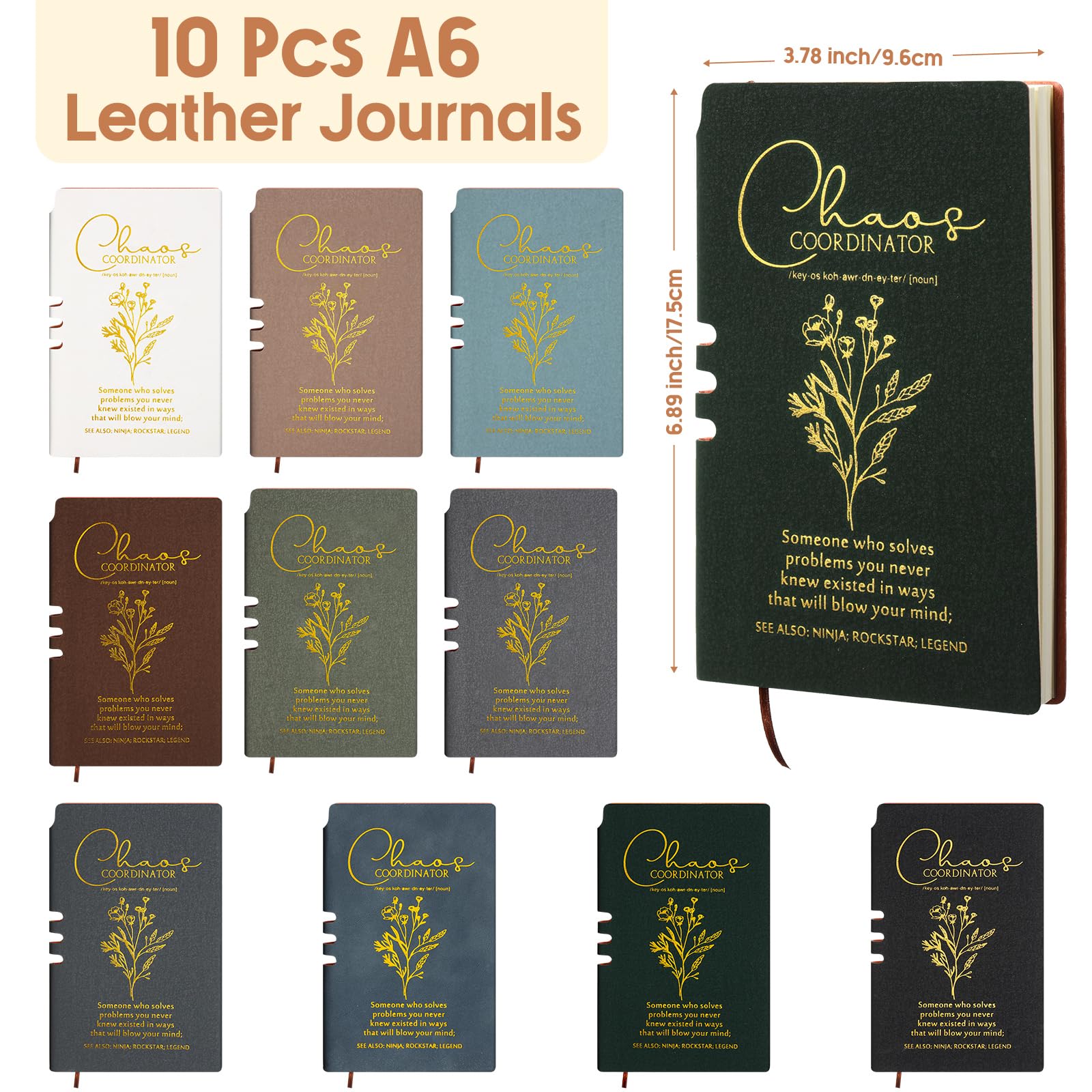 Watersay 10 quaderni per coordinatore del caos, idea regalo, formato A6, in pelle, per dipendenti, regalo di ringraziamento, regalo per ufficio, per donne, uomini, insegnanti, colleghi, leader,