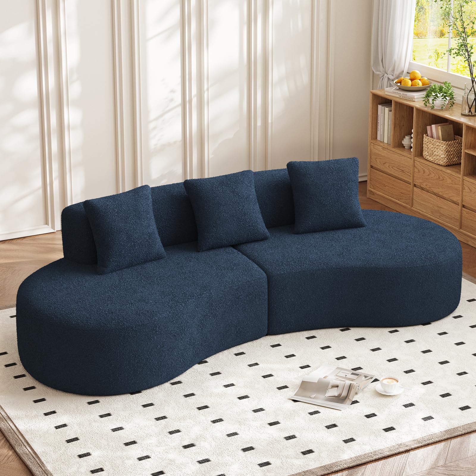 Sofá esquinero modular curvo moderno con función de dormir, sofá de 5 plazas, sofá tapizado, sofá sin caché con almohadas para salón, apartamento, decoración del hogar, fácil montaje