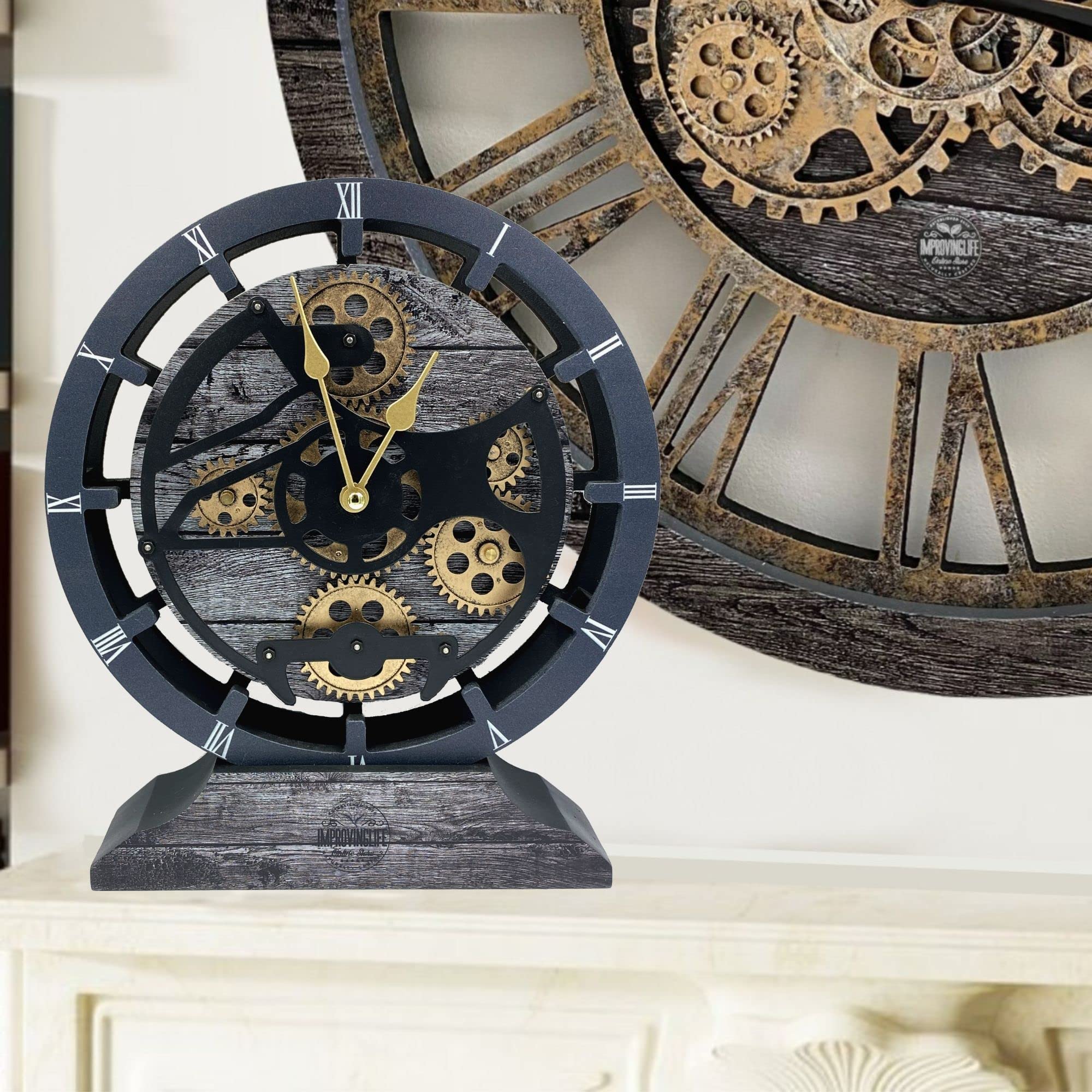 Orologio da scrivania 25,4 cm con ingranaggi mobili reali convertibile in orologio da parete (grigio carbonio)