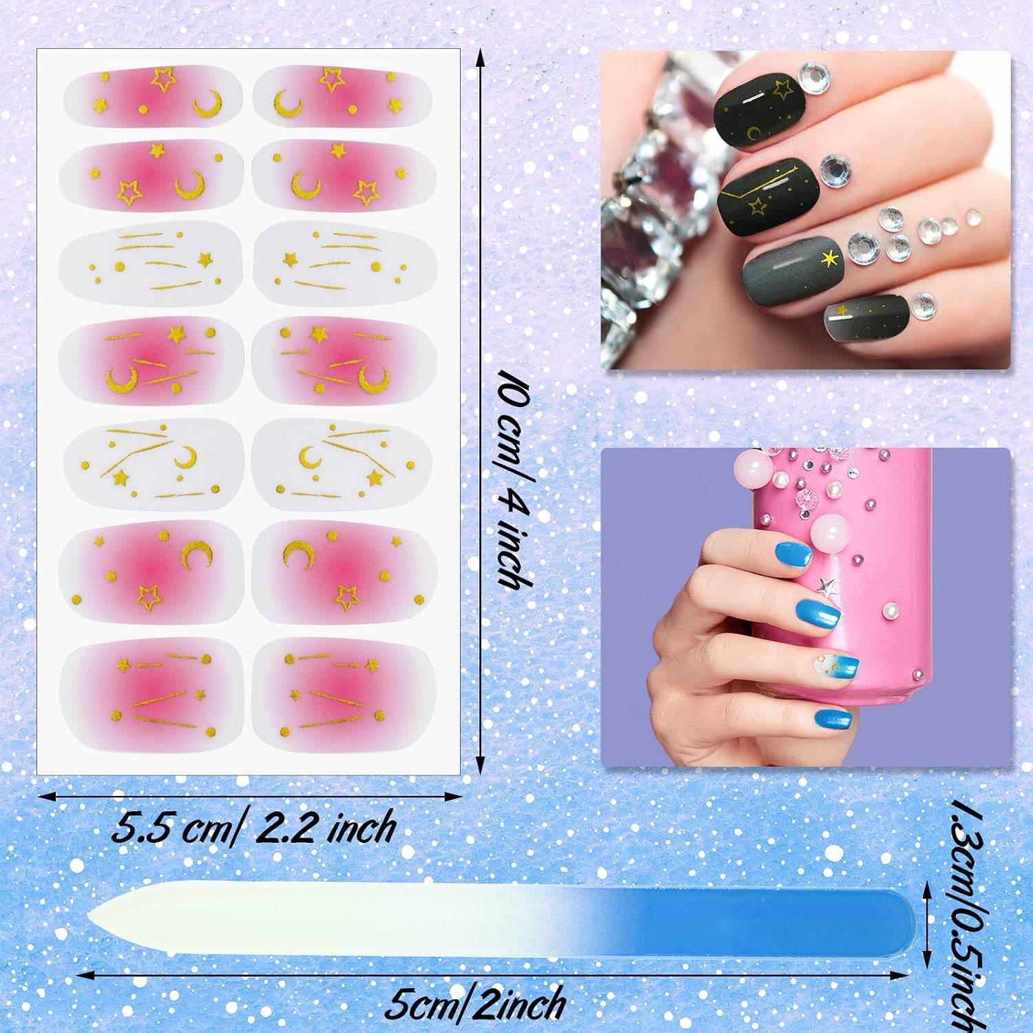 24 Sets 336 Pieces Nail Polish Sticker Self-Adhesive Nail Art Decals Strips Full Nail Wraps Full Cover Sticker Nail Art Wrap with Glass Nail File for DIY Nail Art Decoration (Elegant Style)