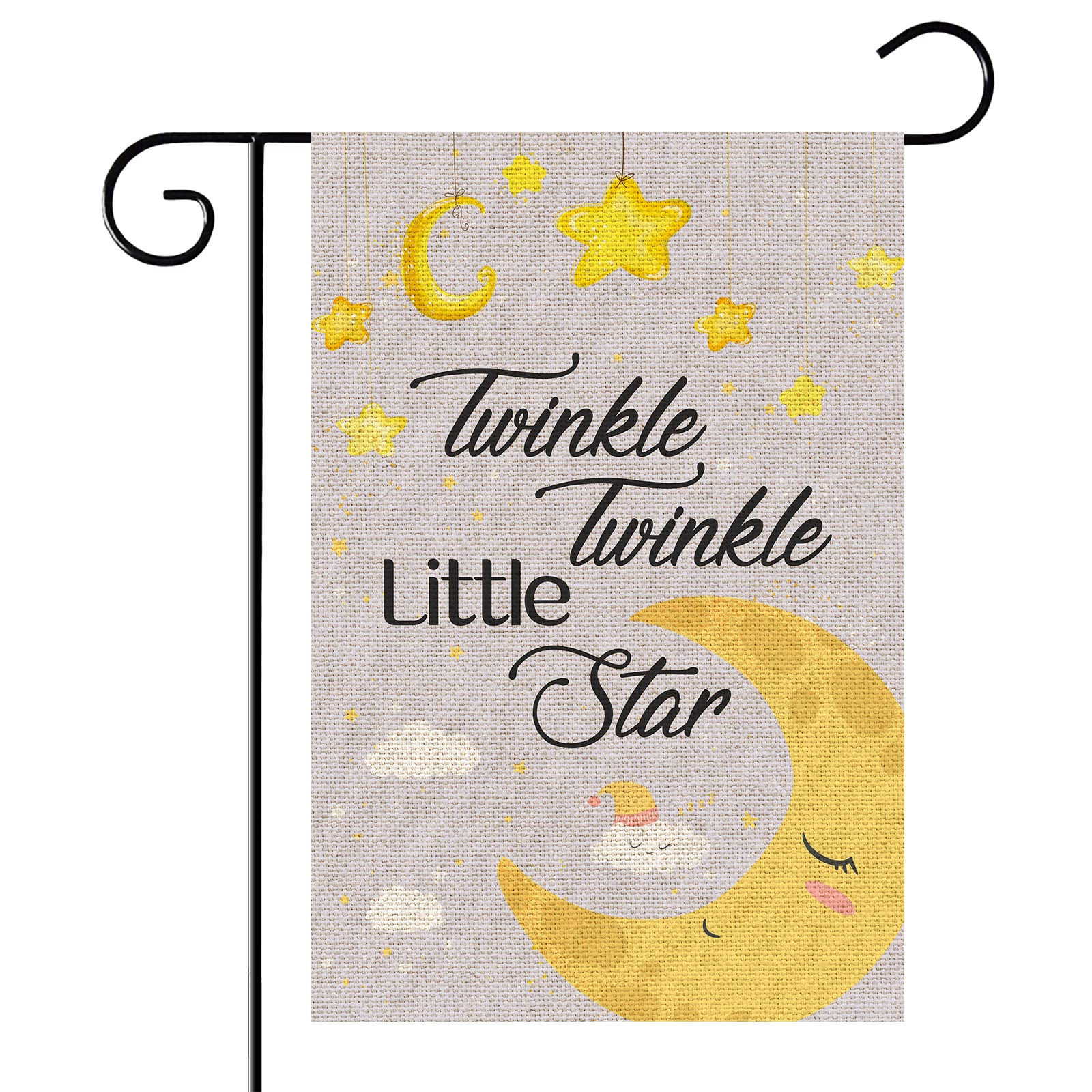 WeBenisonTwinkle Twinkle Little Star Garden Flag/Baby Shower Yard House Lawn Sign/Star Moon Door Yard Lawn Sign Decor/Baby 1st Birthday Party Indoor Outdoor Sign Decorations, Double Sided Burlap