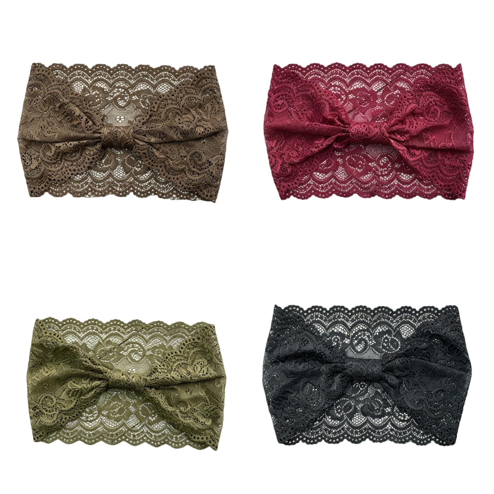 CYUCHENC wide headband 4 Pack Retro Lace Hollow Hairband With Broad Brim Fashion Waist Bandana Travel Seaside Hair Accessories-2-4