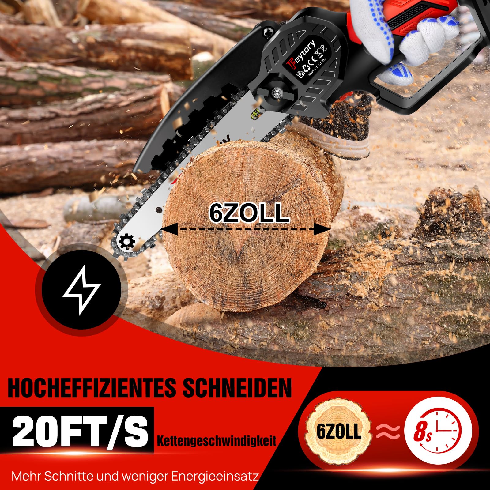 Mini motosierra, 21 V, batería de 6 pulgadas, con batería de 1500 mAh y 2 cadenas de eslabones, motosierra con batería de bloqueo de seguridad y potente motor, batería para árbol, patio y jardín.