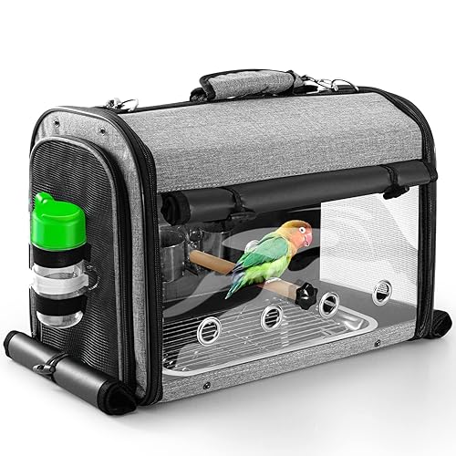 SUERTREE Bird Carrier Bag With Stand, Lightweight Backpack for Parrot, Portable Travel Cage, Pet Transparent Breathable Carrier - 17.6"L x 10.6"W x 13.3"H