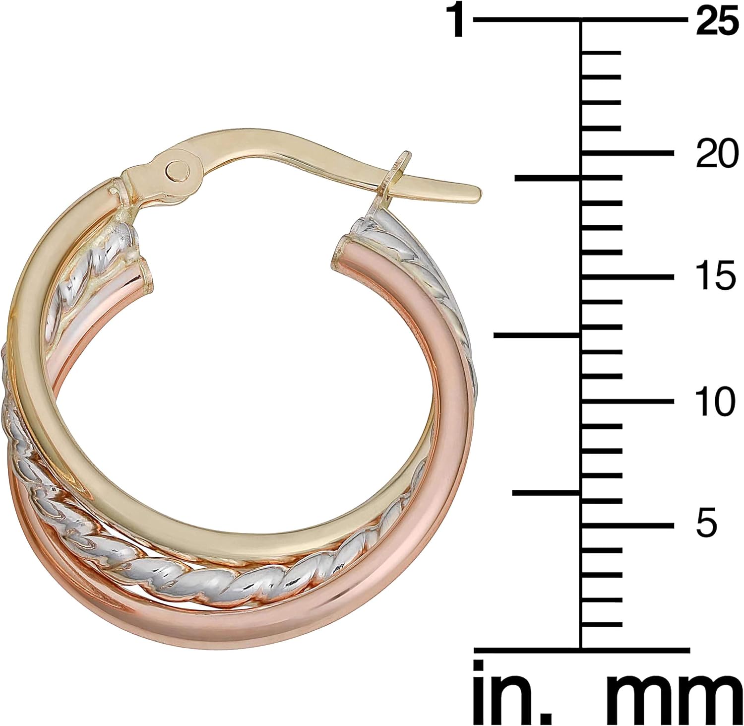 Kooljewelry 10k Tri-color Yellow White Rose Gold Overlapping Small Hoop Earrings