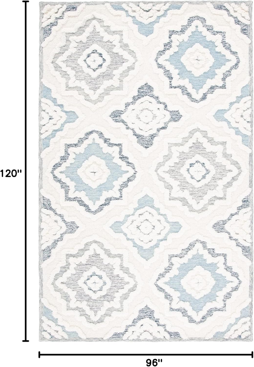 Ivory and Light Blue Hand-Tufted Wool 8' x 10' Area Rug