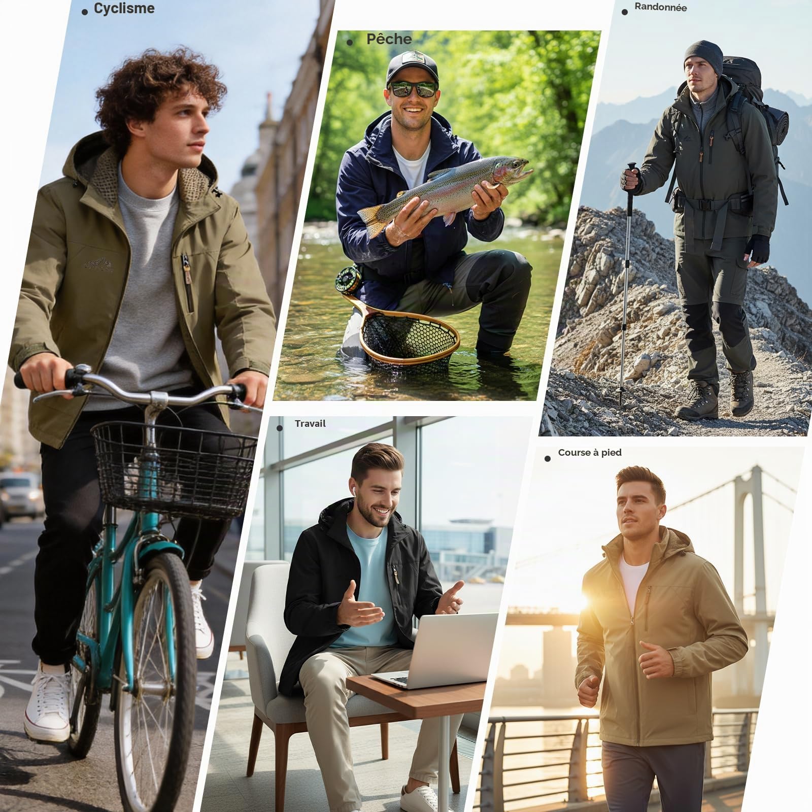 Veste Coupe Vent Homme en Softshell Extérieur avec Capuche | Veste Imperméable Homme Fermeture Eclair Léger Sport Outdoor Manteau Homme Mi Saison pour Voyage Randonnée