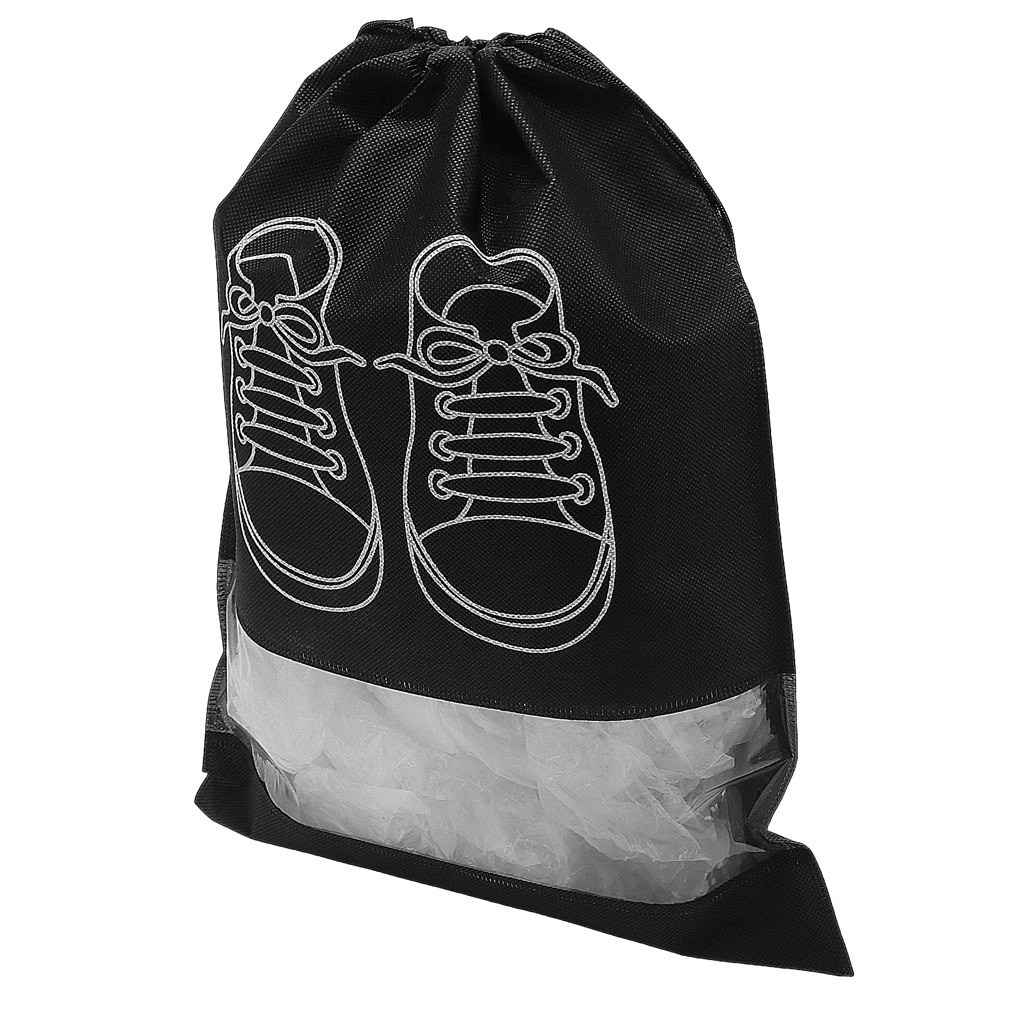 30 Stück 32x44 cm Schwarz Schuhbeutel, Wiederverwendbar wasserdichte Schuhbeutel Reise mit Durchsichtigem Fenster, Zugschnur Schuhsack für Den Täglichen Gebrauch und auf Reisen