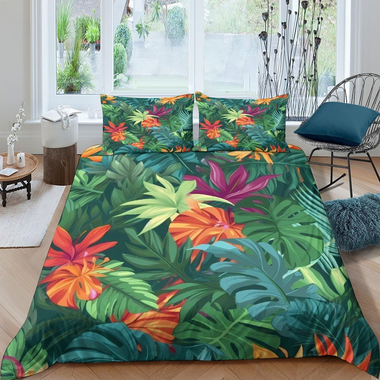 Ctjqhvkz Style-4 3D Printed Tropical Jungle Fitted Sheet Microfiber Soft Green Leaf Floral Bed Cover For Bedroom Guest Room Decor Single（135X200cm）