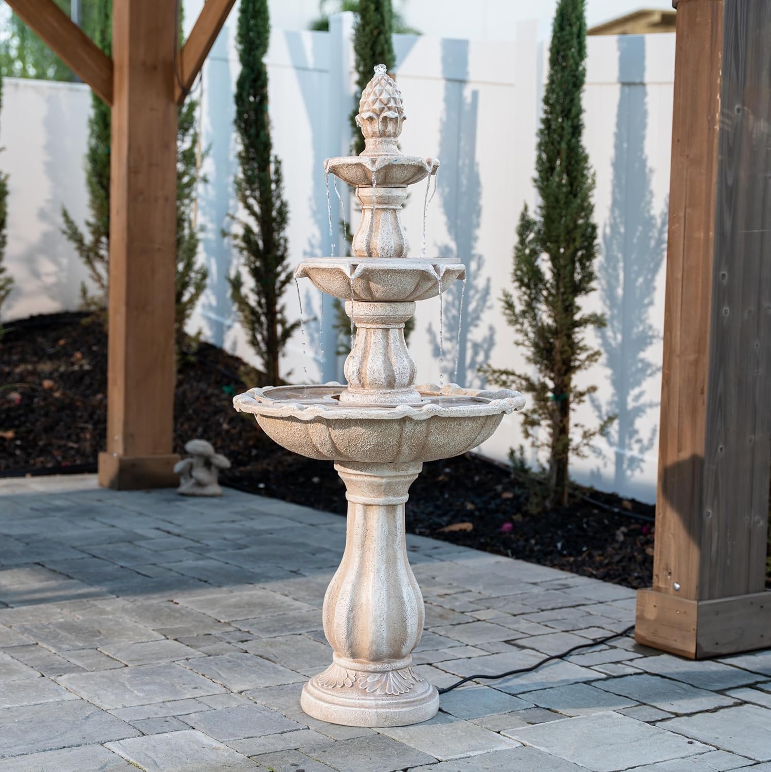 XBrand 51" 3-Tier Outdoor Waterfall Fountain, Weather-Resistant Resin Freestanding Water Feature with Pump, Beige