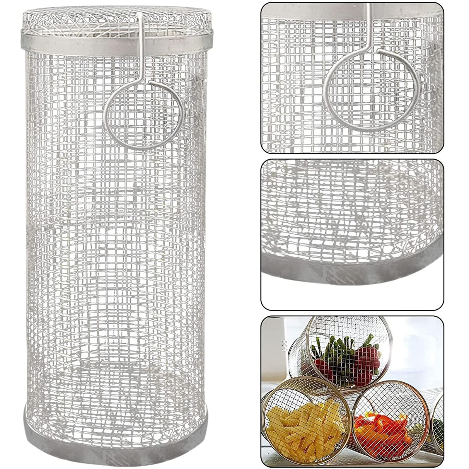 Cestello per grigliare verdure, cestello in rete metallica in acciaio inox, confezione da 3 pezzi, per cucinare barbecue, perfetto per grigliare verdure e pesce