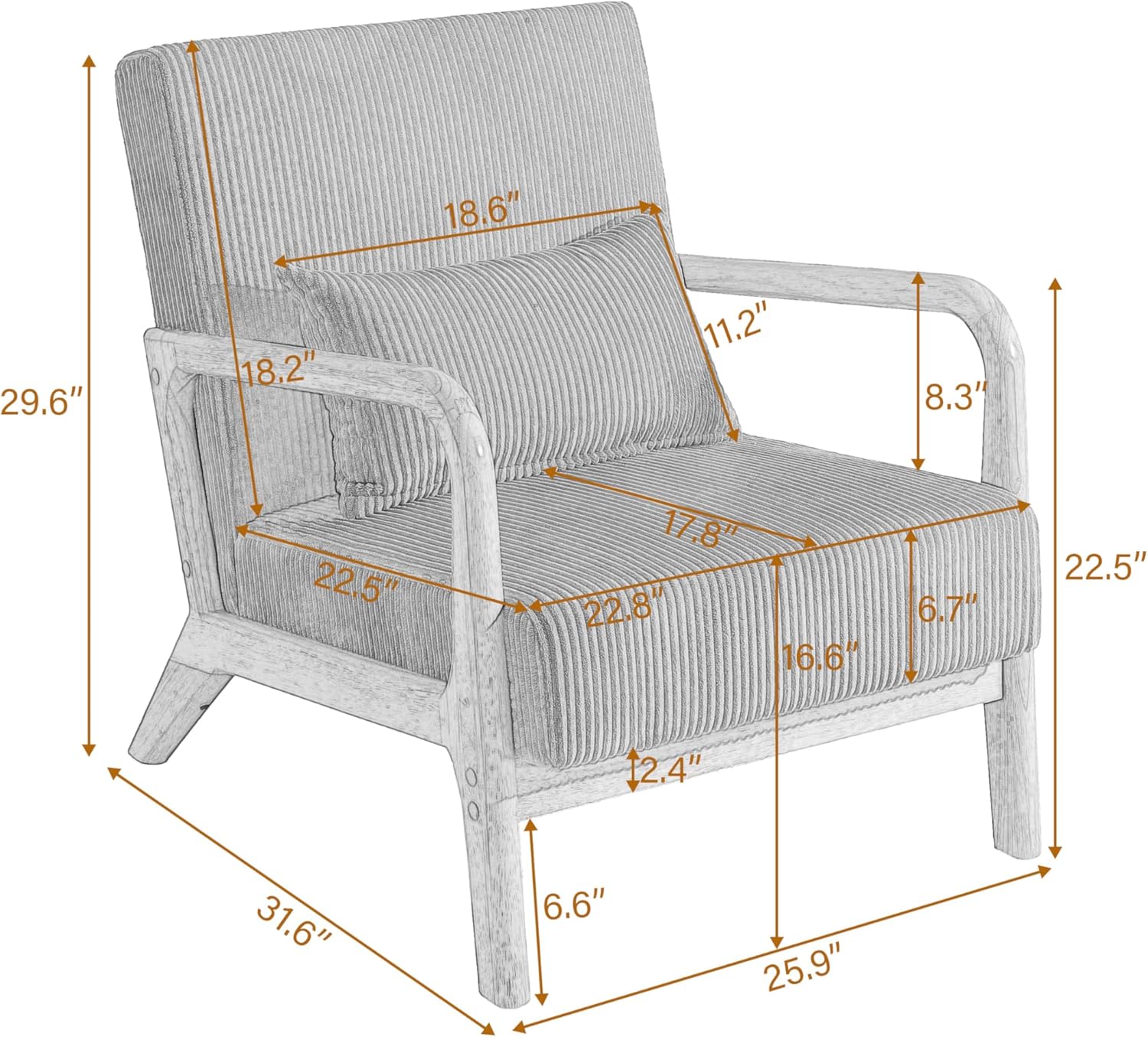 Accent Chair, Mid Century Modern Armchair with Pillow, Upholstered Lounge Sofa Reading Side Chair for Living Room Bedroom