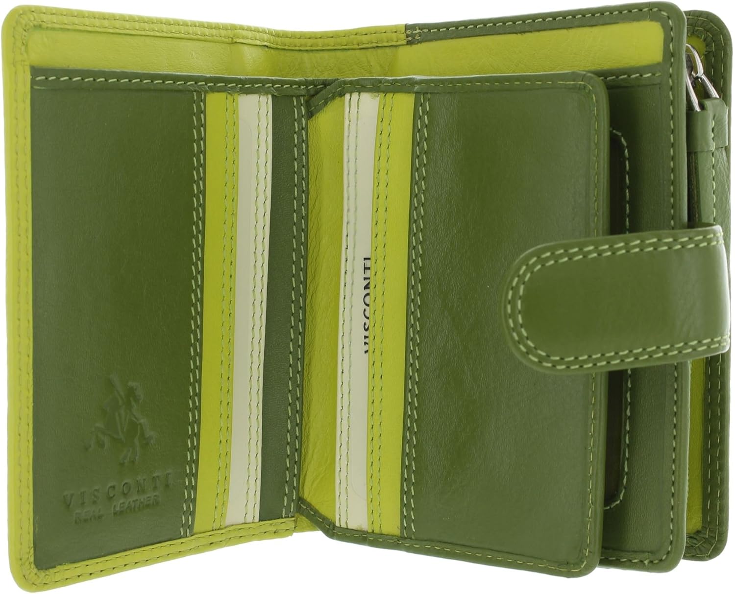 Visconti RB40 Multi Colored Green / Lime / Cream Leather Ladies Wallet and Purse Cluth, Small - Image 2