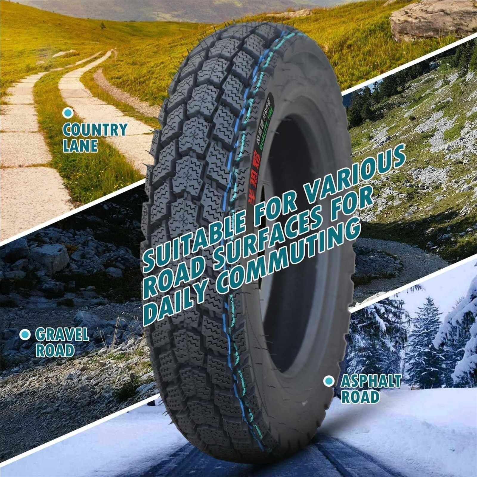 3.50-10 Schlauchloser Reifen, 8 P.R., Pannensicher, Rutschfestes Profilmuster, 58L Geschwindigkeitsklasse, 300 kPa Luftdruck, Hochlast 236 kg, for Roller Motorrad Vorder Hinterrad(1pc)