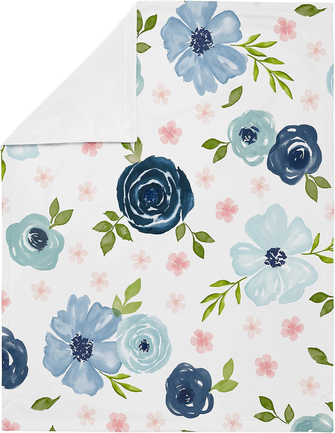 Sweet Jojo Designs Navy Blue and Pink Watercolor Floral Baby Girl Receiving Security Swaddle Blanket for Newborn or Toddler Nursery Car Seat Stroller Soft Minky - Blush Green White Shabby Chic Flower