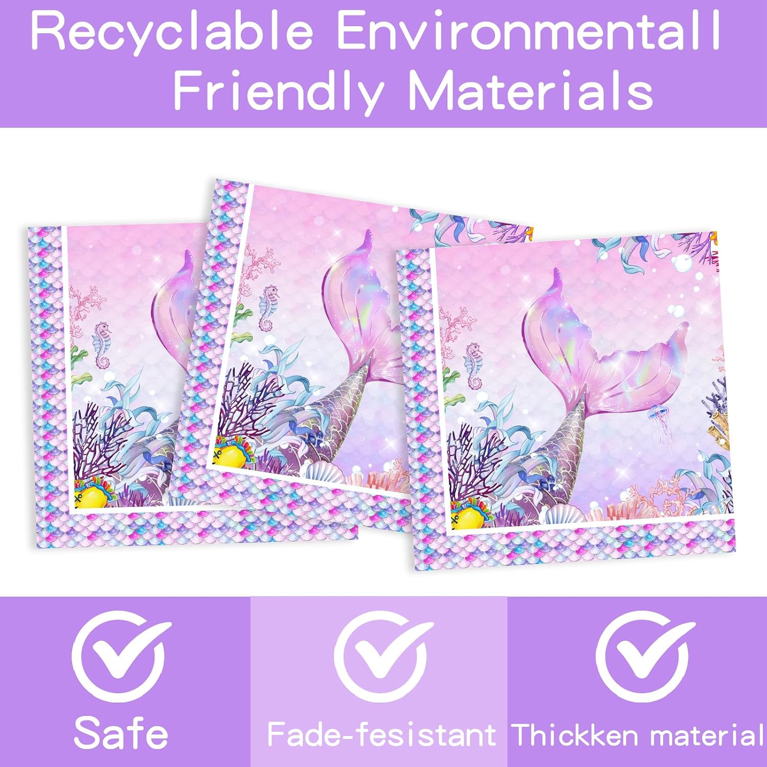 140Pcs Mermaid Birthday Decorations Include Plates, Napkins, Cups, Cutlery, Hanging Swirls, Banner, Cake & Cupcake Toppers, Balloons, Tablecloth for Mermaid Party Decorations, Serve 20 image 3