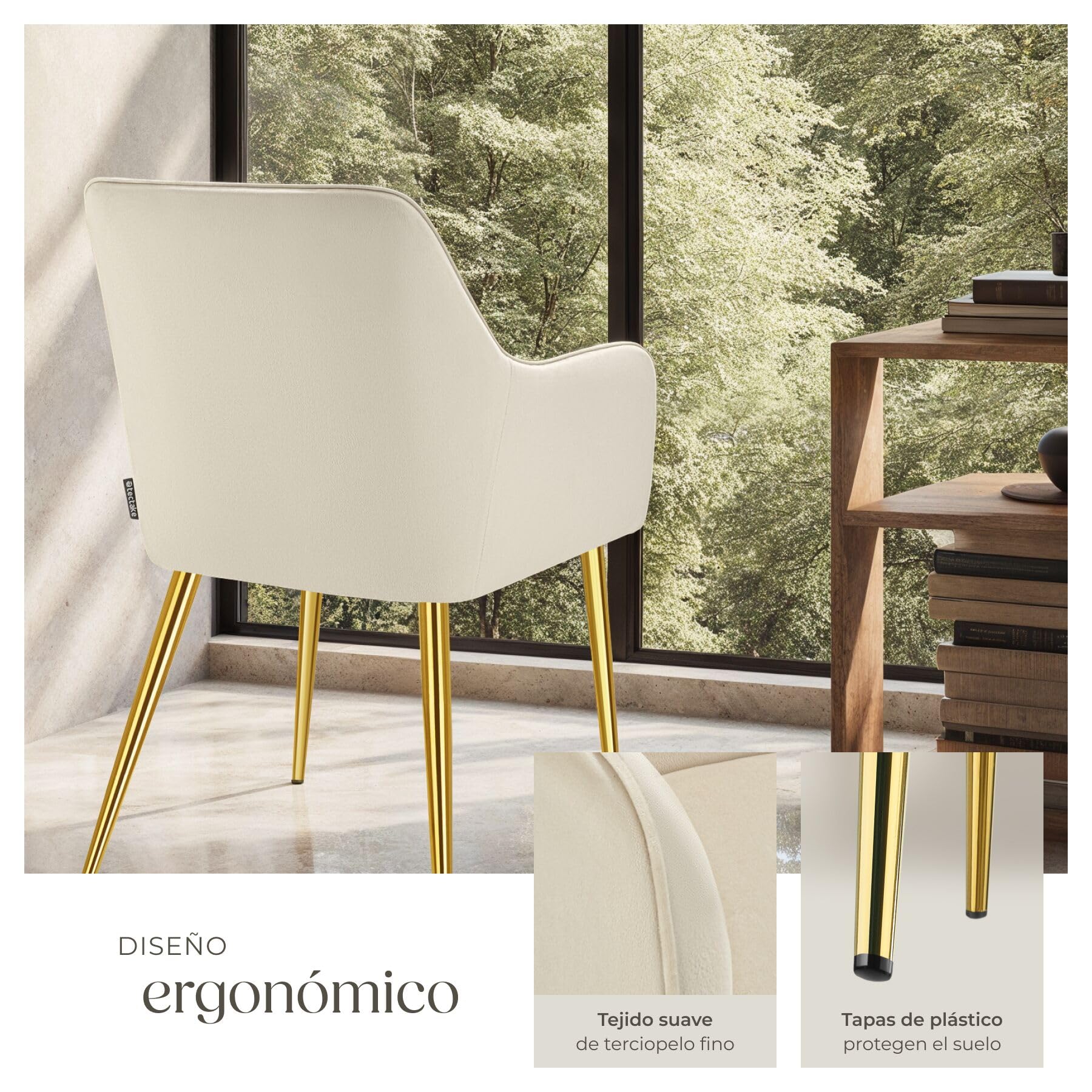 tectake® Silla Tapizada en Terciopelo y con Acolchado de Alta Densidad, Respaldo y Reposabrazos Ergonómicos, Cap. Carga 120 Kg, Estilo Escandinavo, Ideal para Salón y Comedor - 2 Sillas Gris