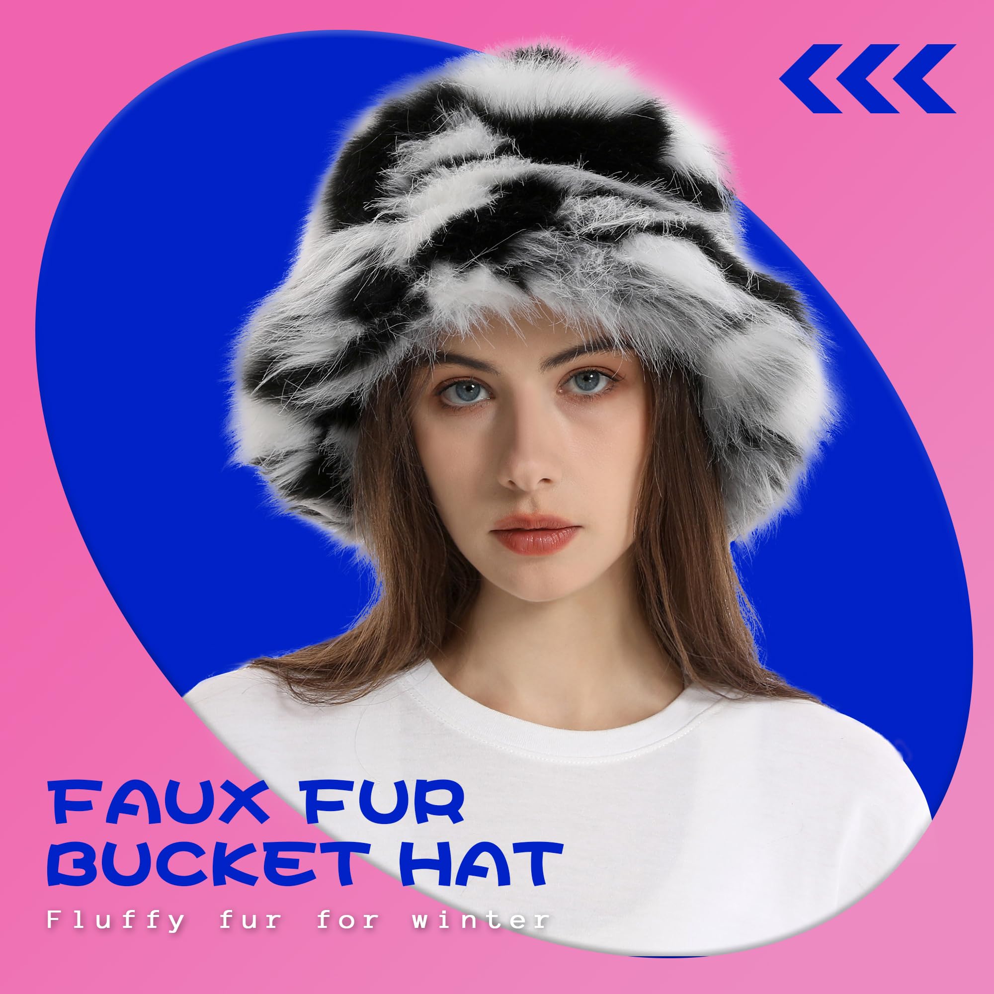 CHIREF Bucket Fuzzy Hat for Women Winter Fluffy Furry Plush Faux Fur Hats Warmer Fisherman Fluffy Wide Brim Hats for Men and Women Multicolor A4