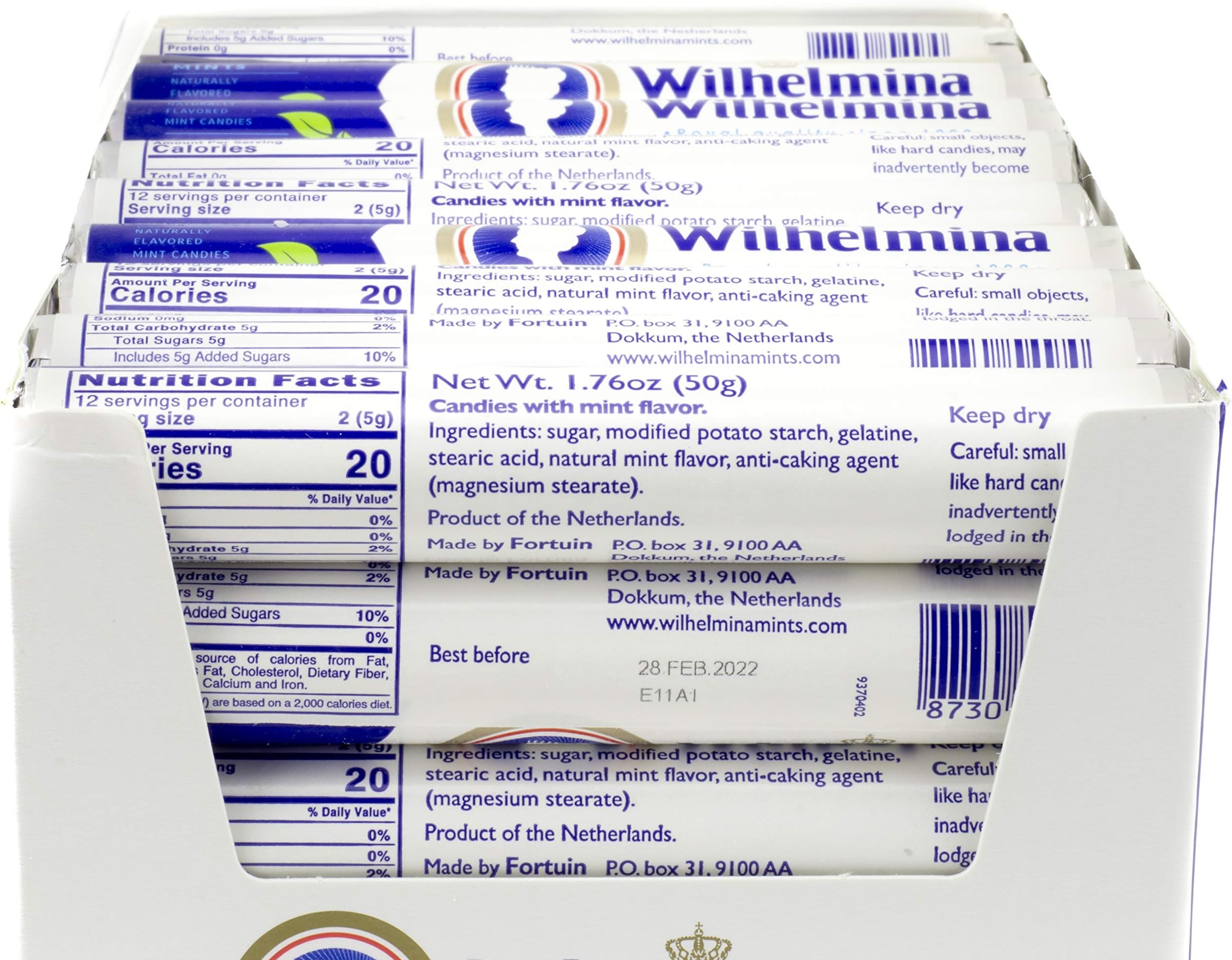 Fortuin Wilhelmina Peppermints - Rolls of 49 gr. / 1.7 Oz. (Pack of 36 in display)