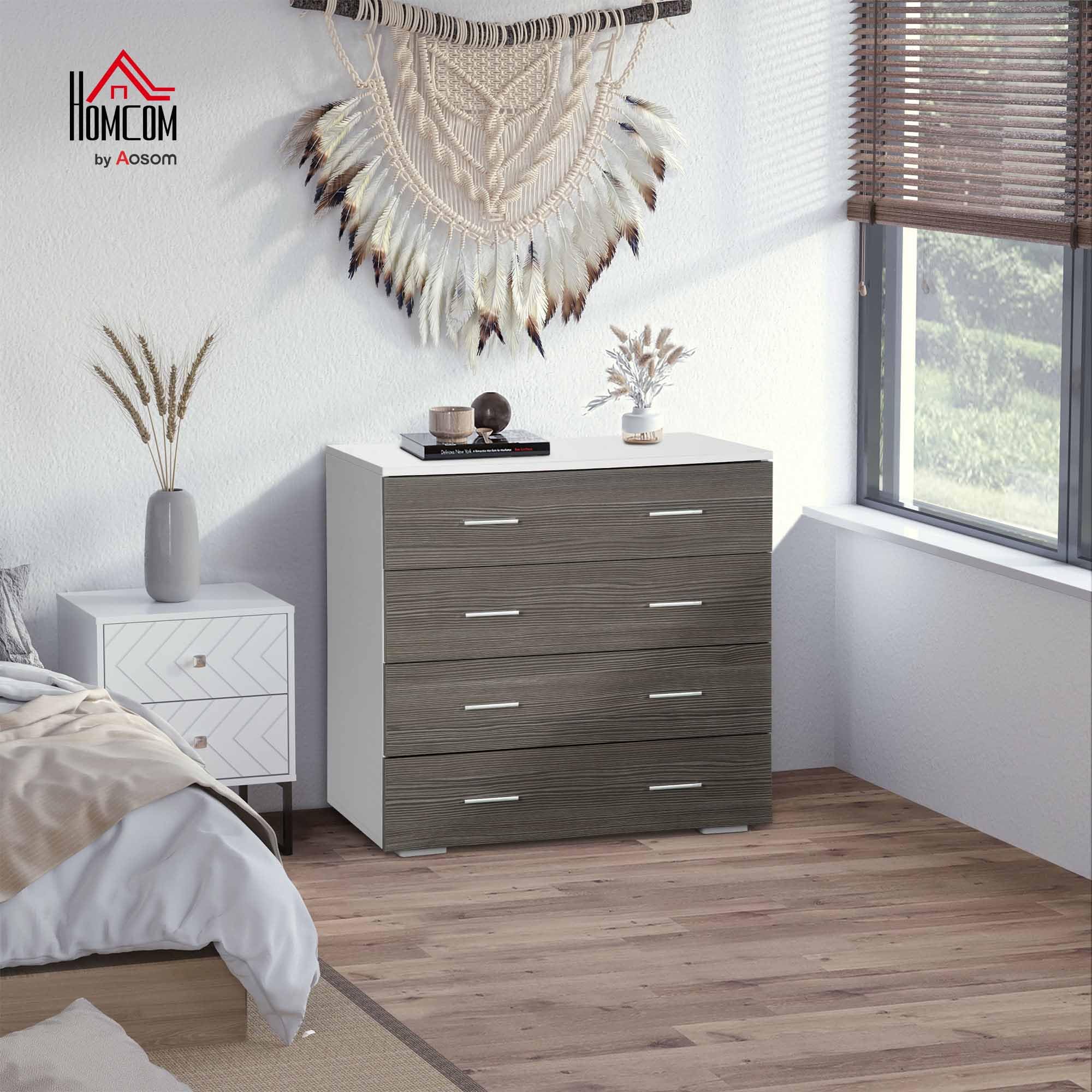 HOMCOM Cómoda 4 Cajones, Cómoda Dormitorio, Cajonera para Salón, Oficina, Pasillo, Estilo Moderno, 76x35x72 cm, Gris Veteado y Blanco