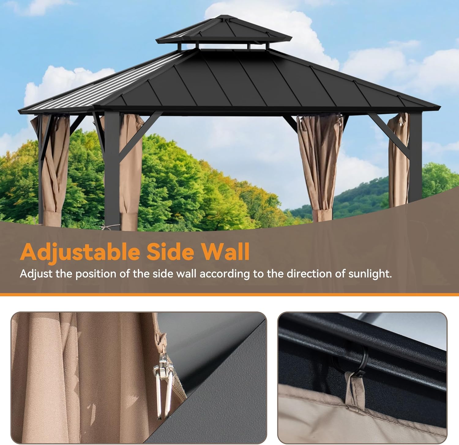 Covered Outdoor Gazebo Curtain Replacement Universal 4-Panel Sidewalls 8' x 8', Outdoor Gazebo Privacy Curtains with Zipper, Replacement for Outdoor, Patio Canopy, Garden and Backyard (Curtain Only)