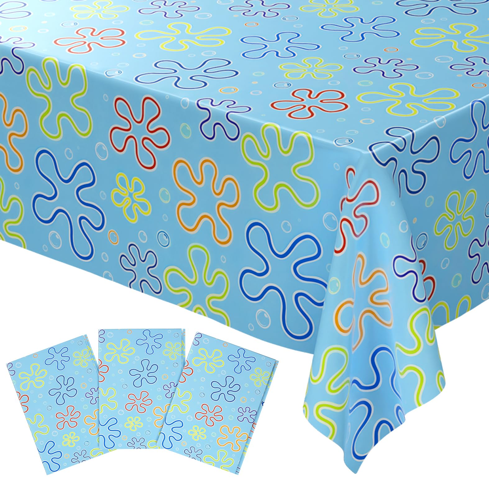Blue Orchards Sponge Tablecover (Pack of 3) - XL 54"x108" - Immersive Underwater Birthday Party Decorations, Ocean Party Tablecloth, Under the Sea Themed Decor, Plastic Table Cover, Event Decoration