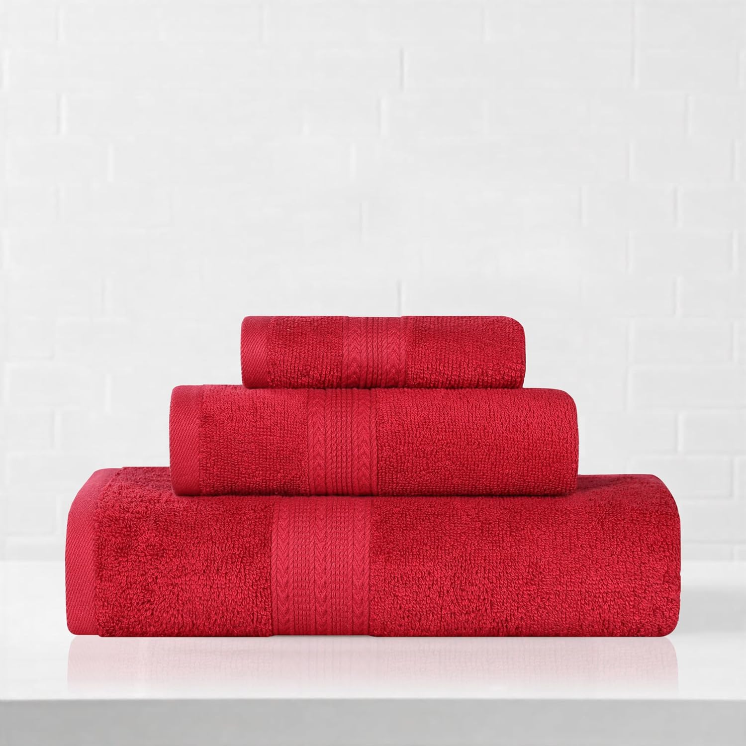 Superior Eco-Friendly Cotton 3-Piece Towel Set, Bathroom, Shower, Quick Dry Home Essentials, Lightweight, Sustainable Towels, 1 Bath, 1 Hand, 1 Face Towel, Washcloth, Highly Absorbent, Cranberry