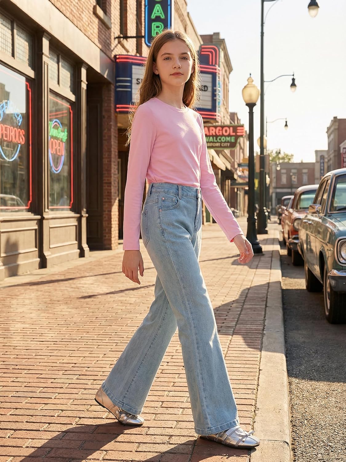 Girls Flare Jeans Denim Wide Leg Pants High Waist Casual with Pockets Kids Clothes 6-16Y - Image 3